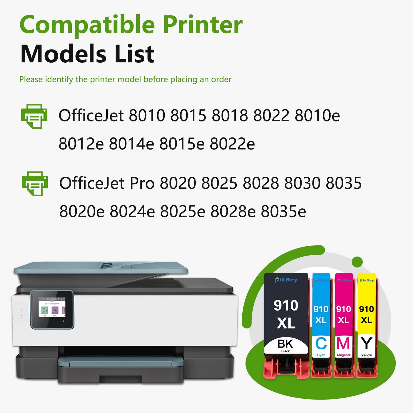 910XL High Yield Ink Cartridges Compatible 910XL Ink Cartridges Replacement for OfficeJet 8010 8015 8018 8022 Pro 8020 8025 8028 8030 8035 Printer (4-Pack, Black/Cyan/Magenta/Yellow)