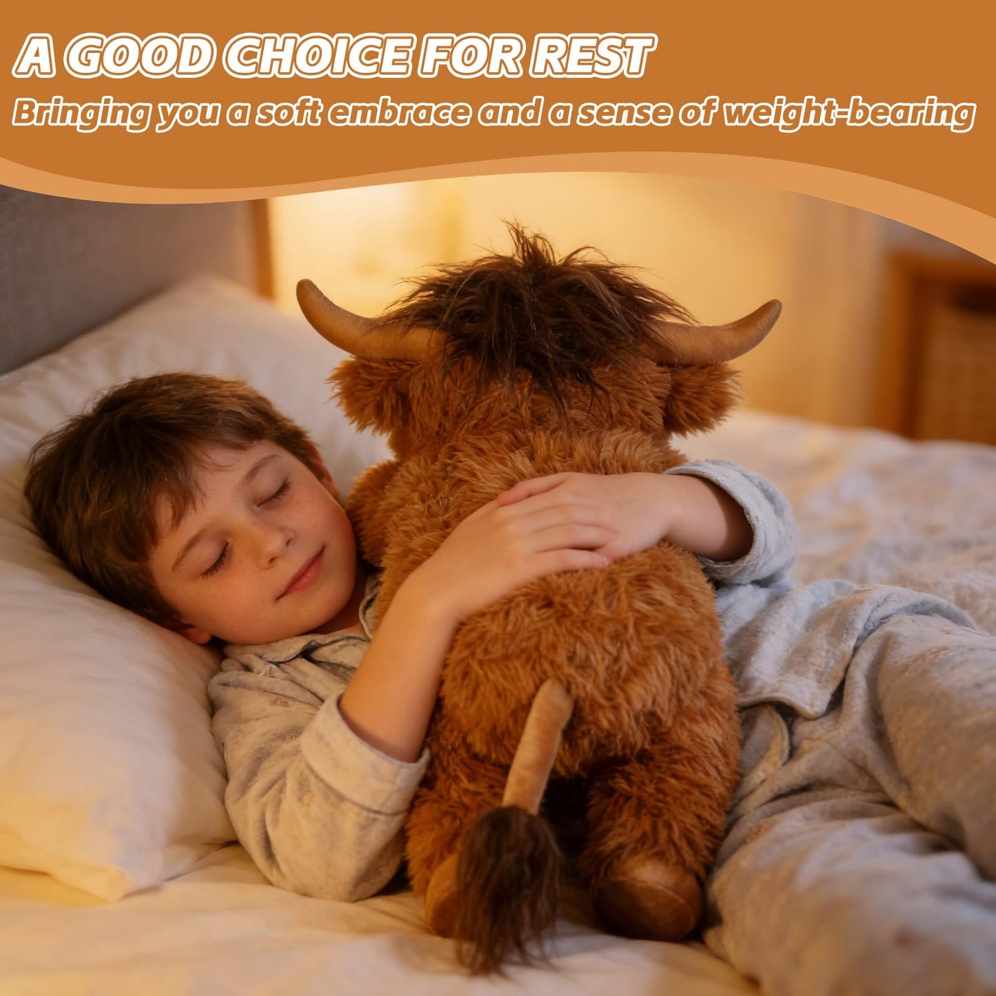 WDXDSOB Weighted Highland Cow Stuffed Animals | 4.2 Lbs Weighted Highland Cow Plush for Kids & Adults | 21.6 Inch Large Cattle Pillow Toy Gift for Christmas Birthday Gift