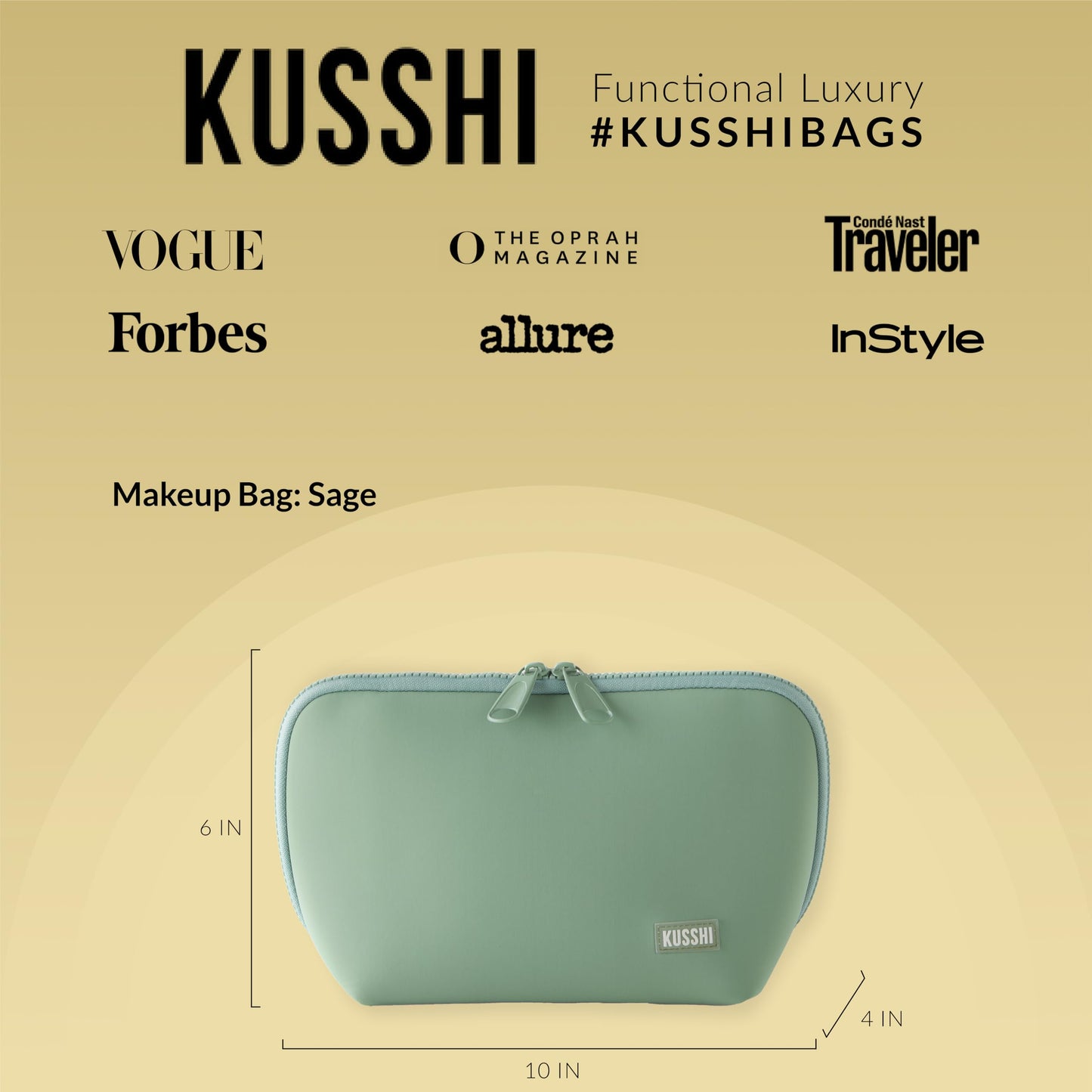 KUSSHI Neoprene Makeup Bag - Washable Makeup Bag for Stress Free Travel (Sage/Coral Rose)