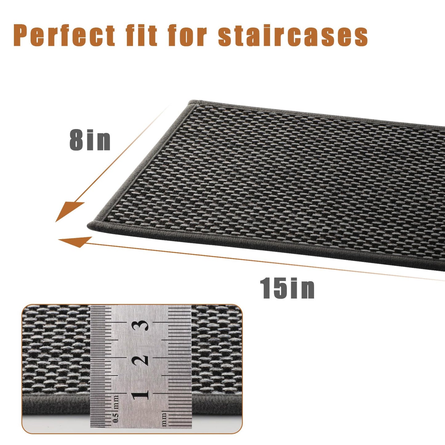 FlowaFoli Stair Treads for Wooden Steps Indoor,8" X 30" (15 in Pack) Carpet Stair Treads for Wood Stairs, Machine Washable Stair Runners for Kids Elders and Pets,Black & Snow Spots