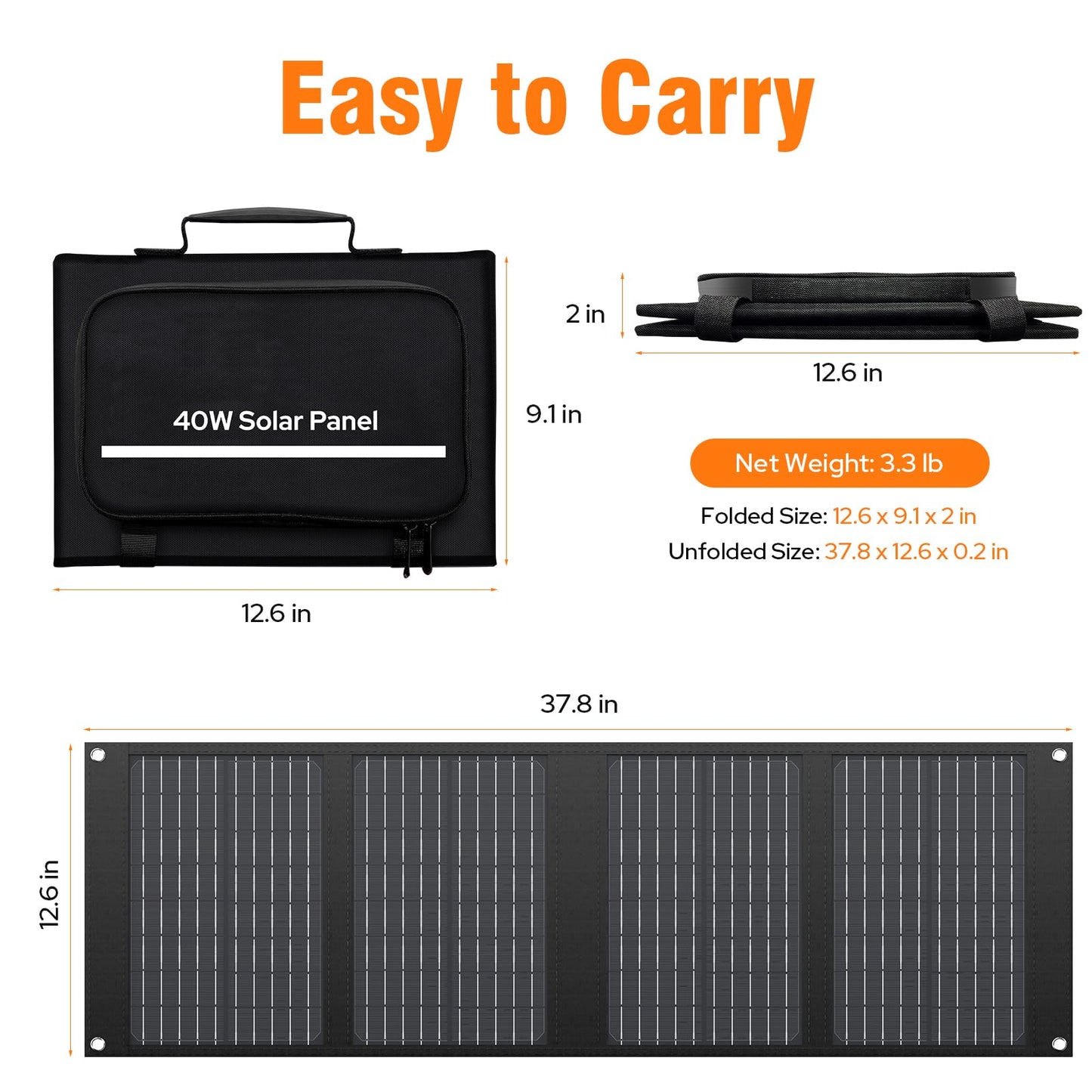 Portable Solar Panel Charger 40W Foldable Solar Panel for Portable Power Station, iPhone, iPad, Laptop, Camping Solar Panels with USB QC 3.0/USB C/18V DC, Solar Panels for Camping Outdoor Van RV Trip