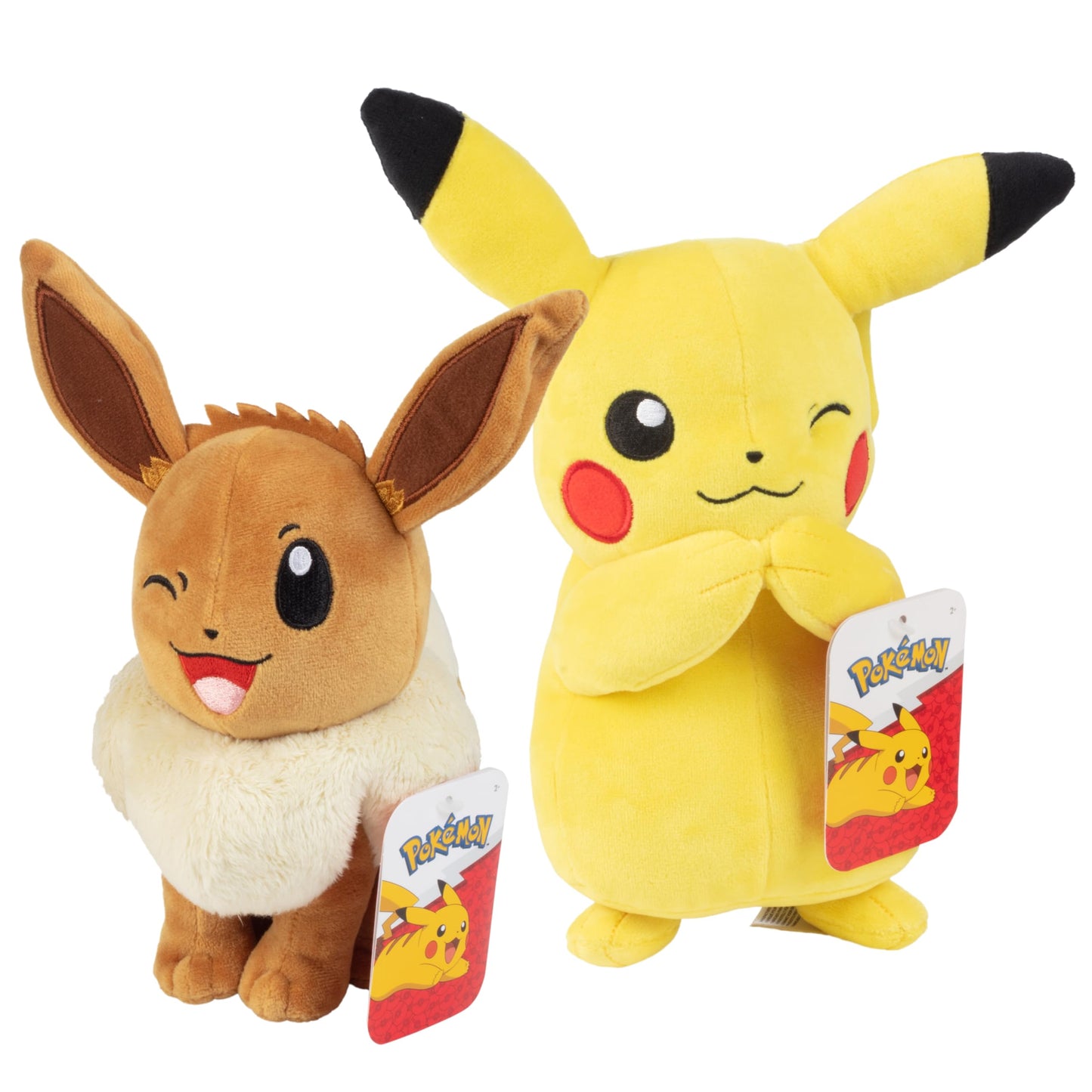Pokemon 8" Eevee & Pikachu Plush, 2-Pack - Let's Go Starters - Officially Licensed - Authentic Soft Stuffed Animal Toy Figures - Easter Basket Stuffer Gift for Kids, Boys, Girls - 2+