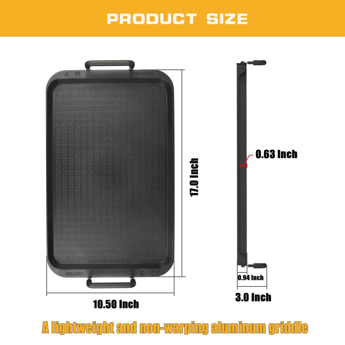 Non-Stick Aluminum Stove Top Flat Griddle, Warp-Resistant Double Burner Griddle Pan for Glass and Gas Stove, Great for Breakfast and Camping Indoor or Outdoor Size 17" x 10.5"