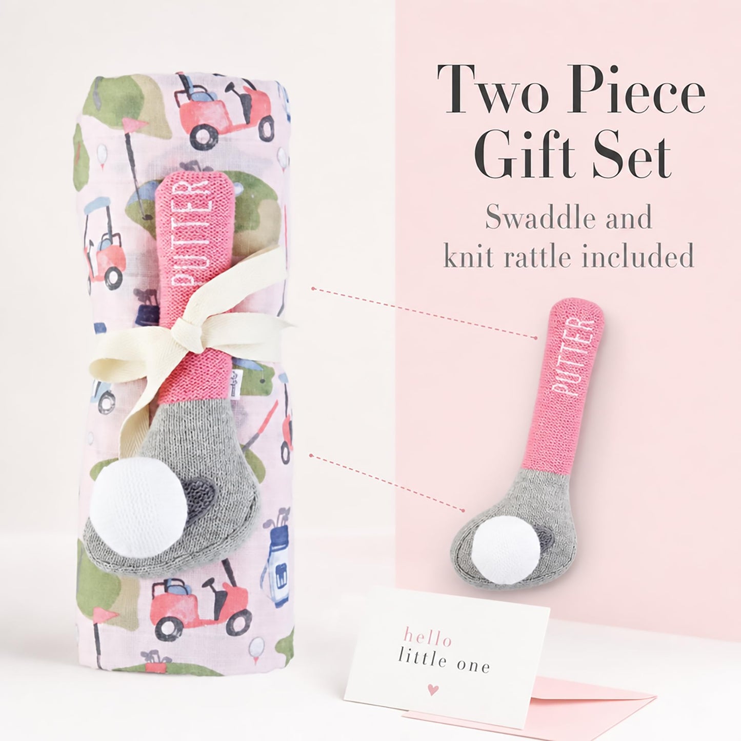 Mud Pie Pink Golf Swaddle and Rattle