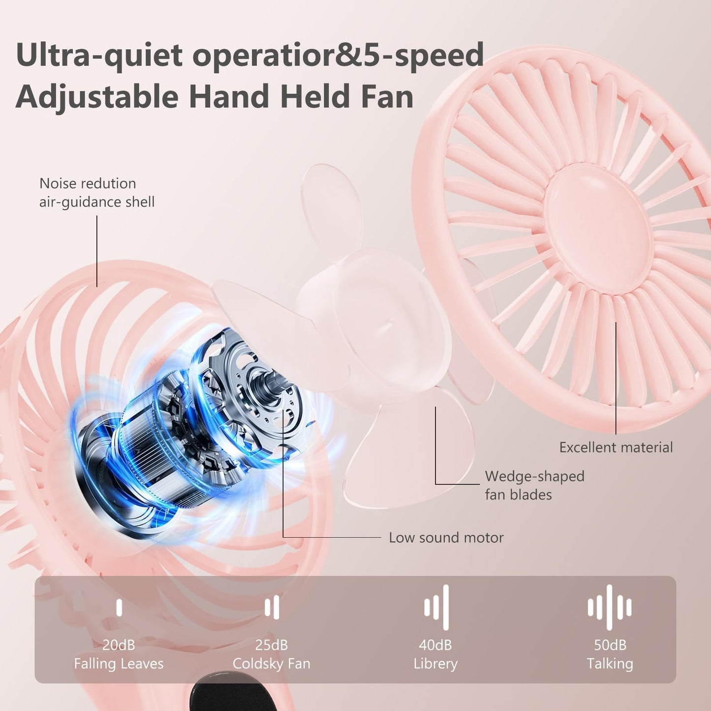 xigmer Portable Fan, 2-Pack Rechargeable Handheld Fans with 12H Battery, 5-Speed 180° Foldable USB Fan, Cooling Face Fan with Lanyard for Makeup & Travel, Camping, Hiking -Pink & Purple
