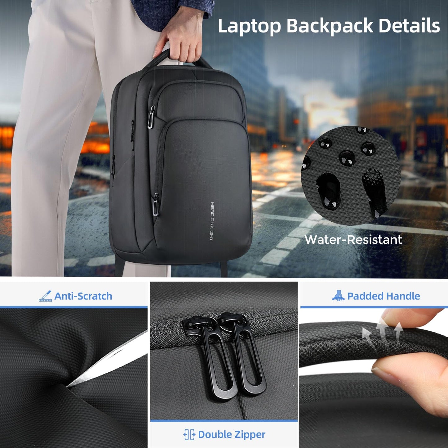 17.3 Inch Laptop Backpack for Men Women, 30L Travel Backpack Carry-On Flight Approved,Work Computer Backpack with USB A&C Port, Business Laptop Bag, Water-Resistant Anti-Theft Daypack - Black