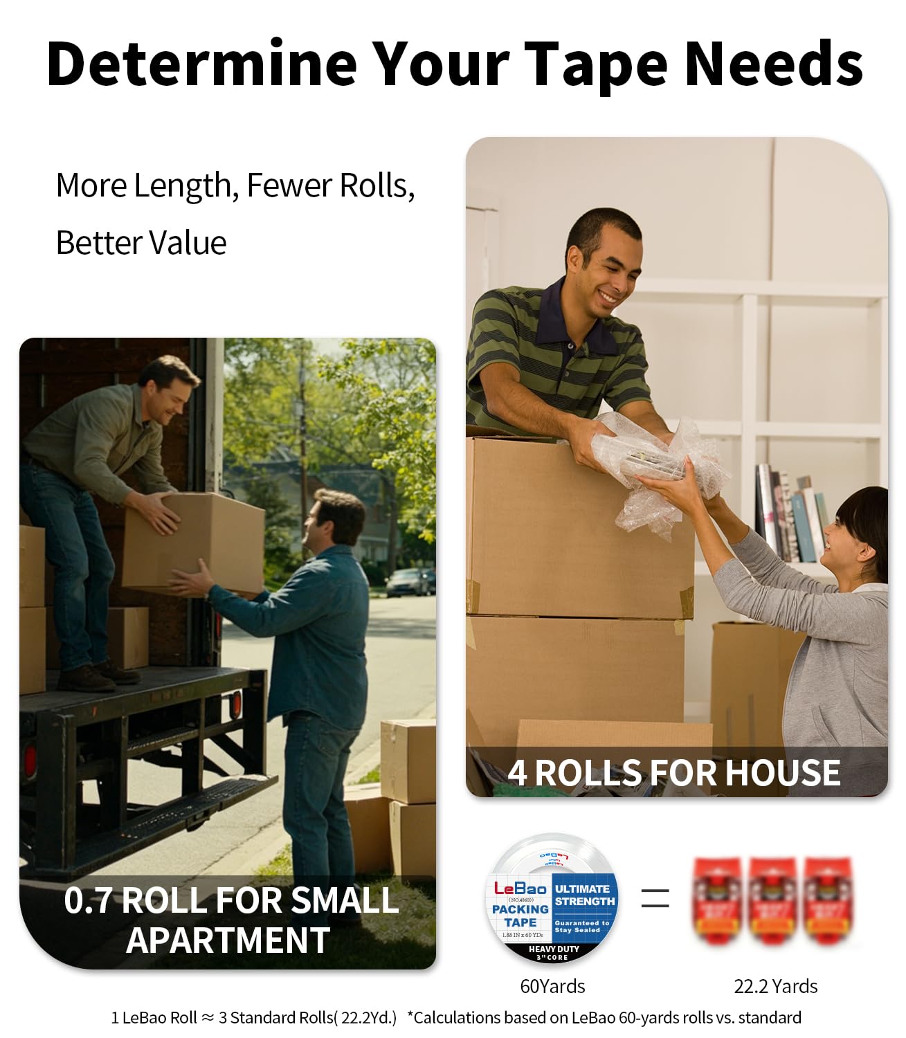 LeBao Heavy Duty Packing Tape with Dispenser, Strong HD Clear Packaging Tape, 1.88 in. x 60 yd. x 2.7MiL, Secure Sealing for Cardboard Moving Boxes Shipping Supplies (12-Pack Refill)