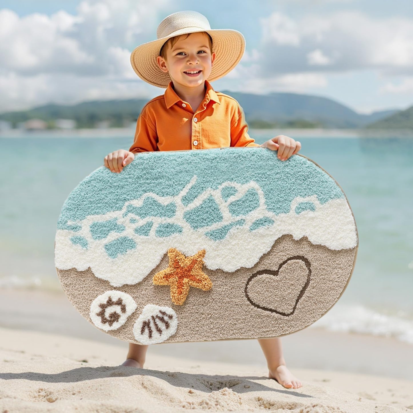 LUMI Extra Large Beach Bathroom Rugs, Non Slip Bath Mat Ultra Soft Washable Absorbent Quick Dry, Ocean Sea Theme Bath Rug with Starfish Shell for Shower Floor, Kitchen Decor, Kids Room, 30"x60"