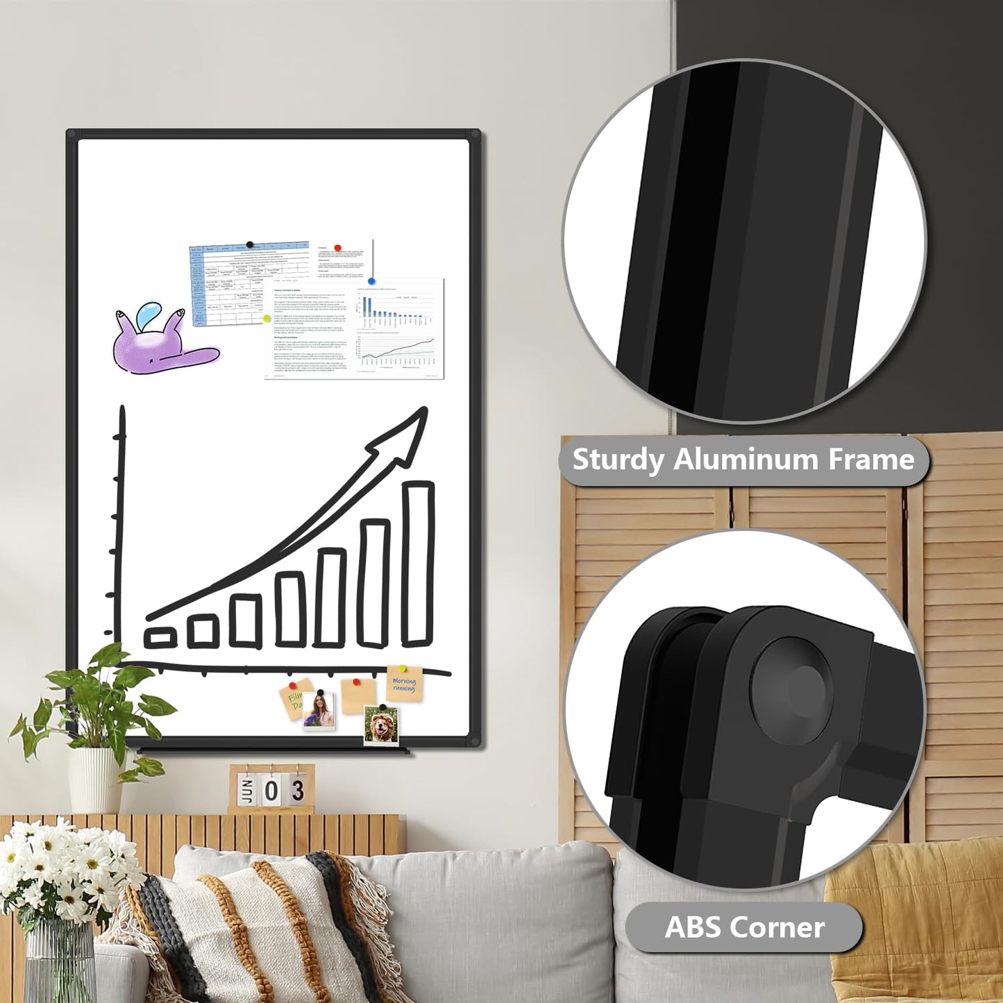 XBoard Magnetic Whiteboard 48 x 31 Inches, Dry Erase Board with Black Aluminum Frame