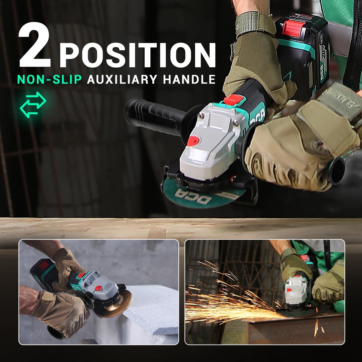 DCA Cordless Angle Grinder 4-1/2 inch, 20V Brushless Motor 8500RPM, Battery Grinder Tool-Free Guard, 4.0Ah Battery & Charger, Power Electric Cut Off Tool with 6 Discs for Cutting, Grinding, Polishing