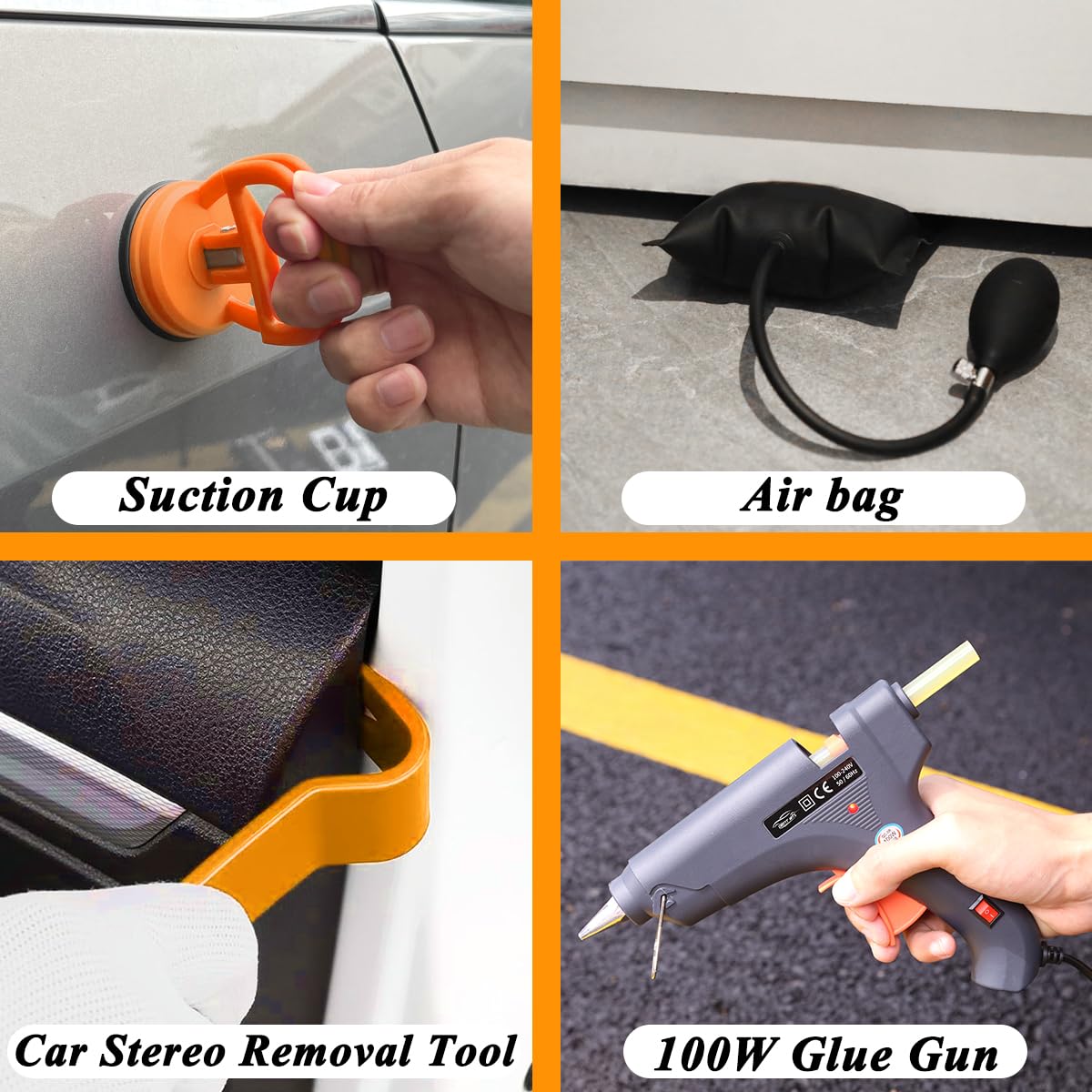 DentWiz Paintless Dent Repair Kit with Enhanced Glue Tabs,Car Dent Removal Tool Set for Hail Damage, Door Dings, Body Dents – Includes PDR Hammer,100W Hot Glue Gun, Suction Cup & Repair Accessories