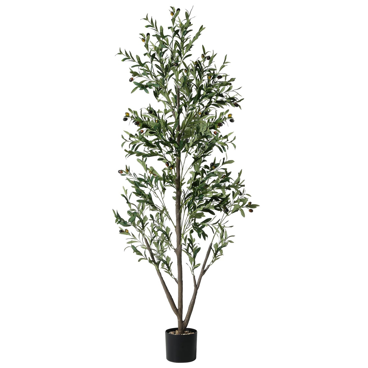 Olive Trees Artificial Indoor, 5FT Tall Faux Olive Tree with Lights Moss and Planter, Artificial Plants Indoor with Natural Wood Trunk and Lifelike Fruits, Fake Tree for Home Office Living Room Decor
