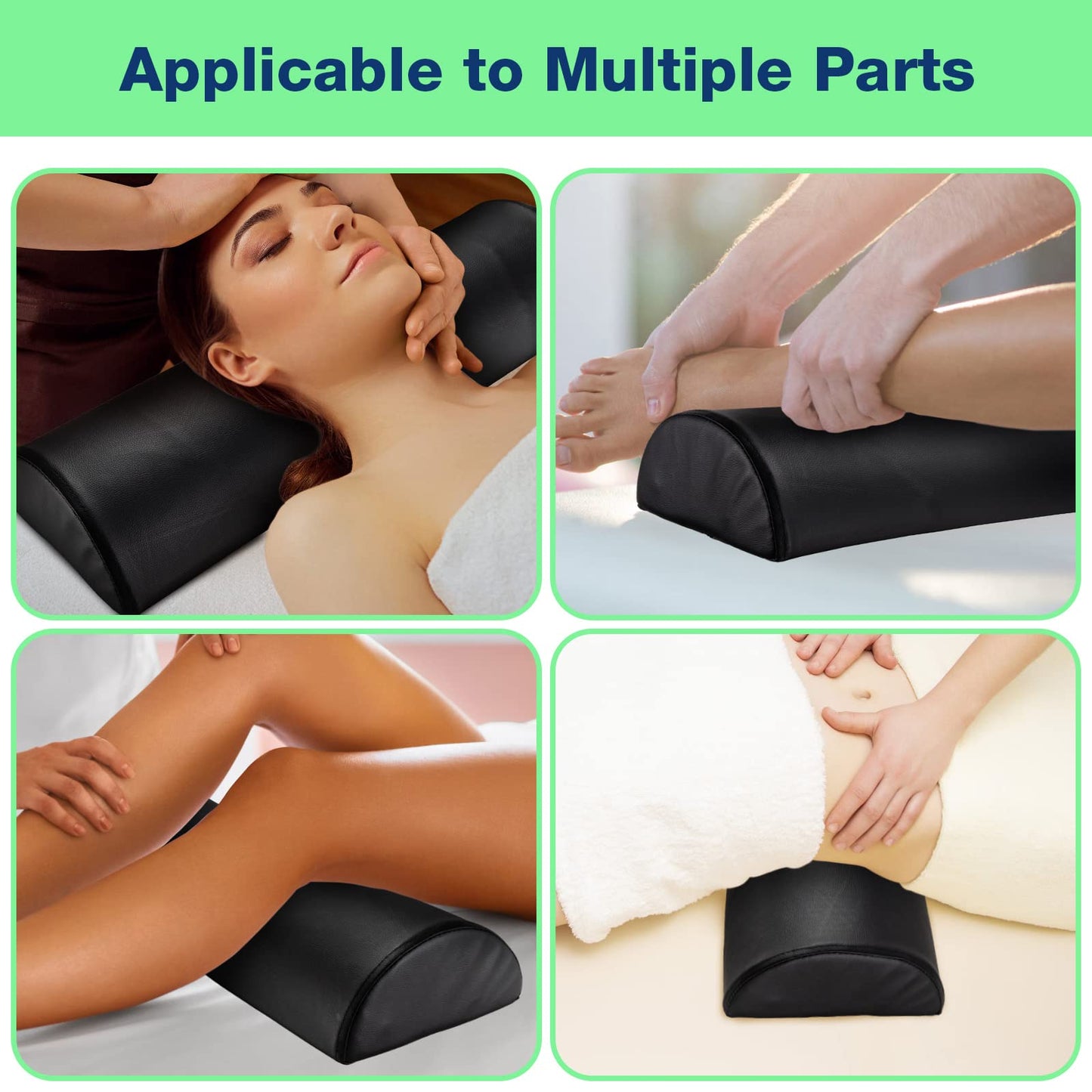 Noverlife Upgraded Large Half Round Neck Massage Table Bolster Pillow Pad, PU Leather Half Moon Massage Table & Spa Bed Pillow Cushion, Semi-Round Pillow Cushion Massage Bolster for Head Leg Knee