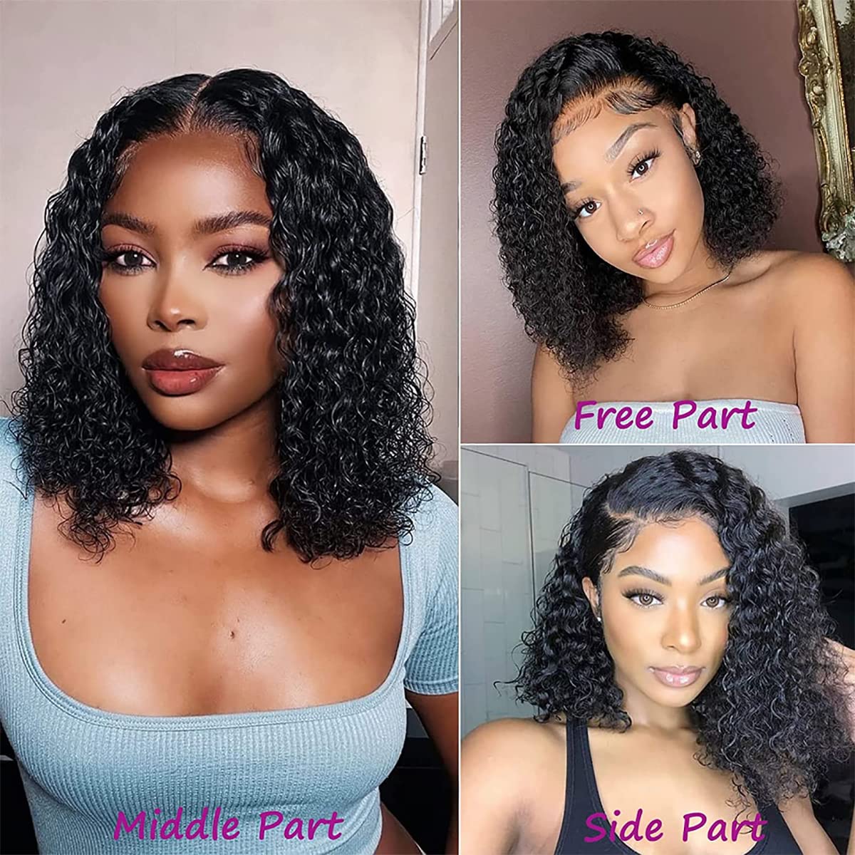Tascal Short Bob Wig 13x6 Lace Front Wigs Human Hair Brazilian Virgin Curly Wave Human Hair Bob Curly Wigs for Black Women Pre Plucked with Baby Hair Wet and Wavy Wigs 180% Density (14 Inch)