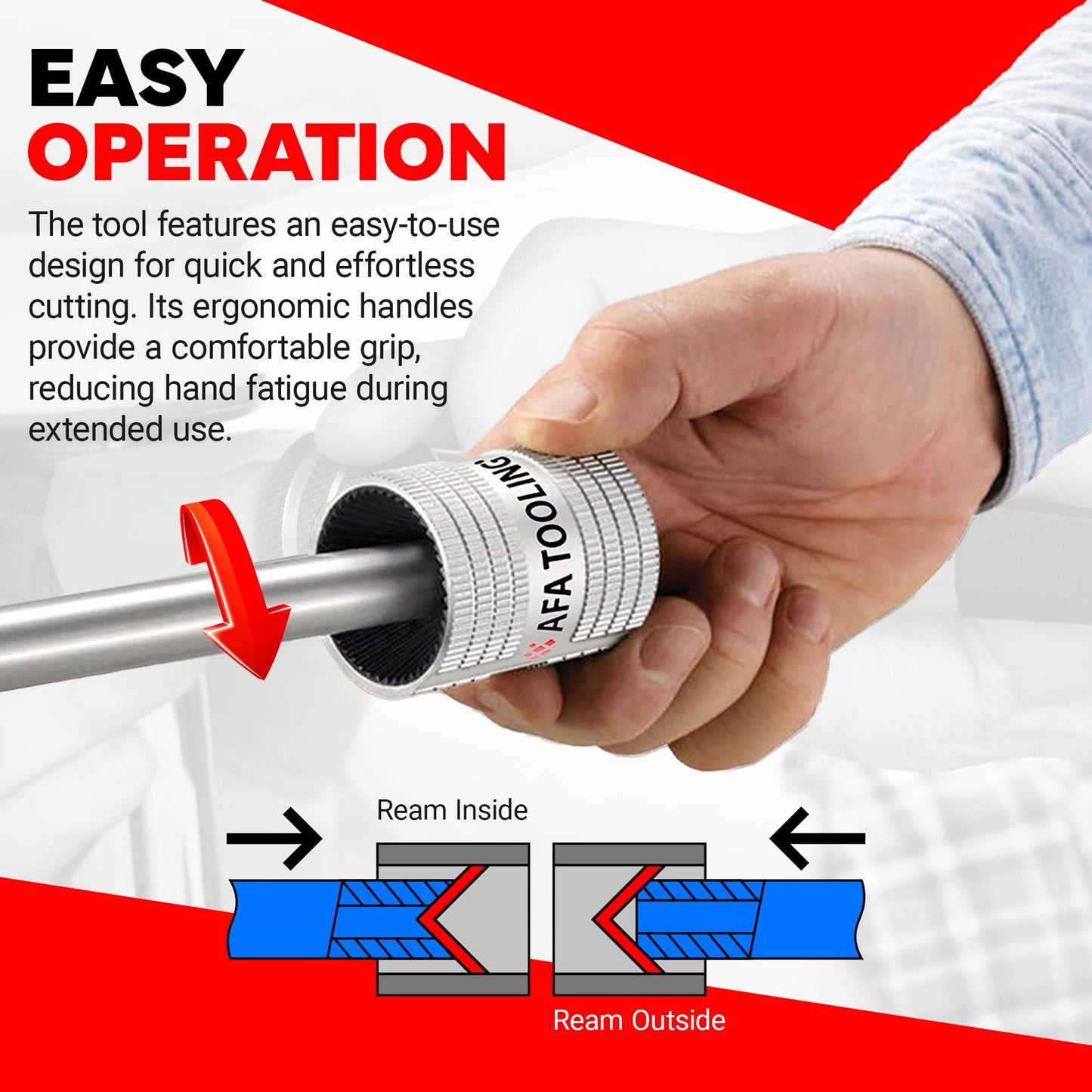 AFA Tooling - Inner/Outer Pipe Reamer for 3/8" to 2" Pipes, Deburring Tool with Inner & Outer Cones for Smoothing & Reaming Copper, Stainless Steel, PVC, Metal & Aluminium - Plumbing Tool