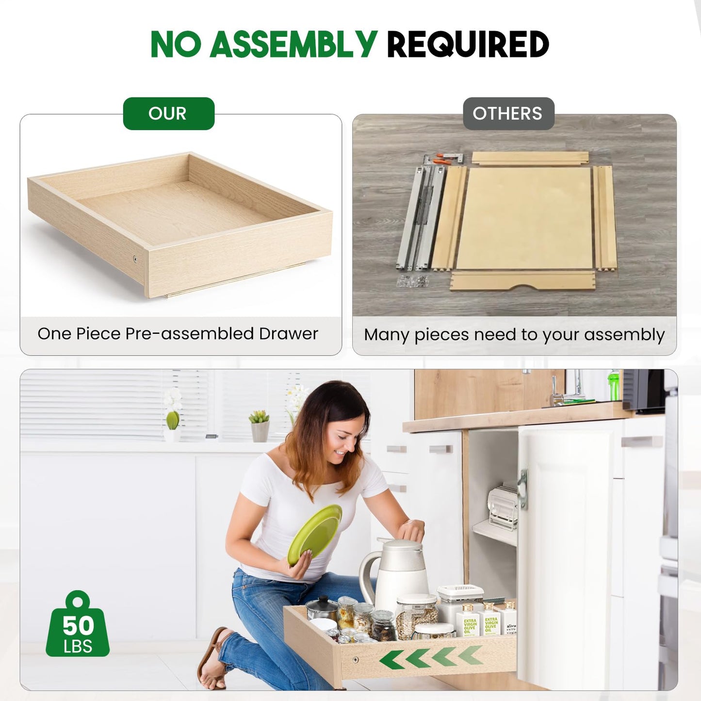 Lille Home Pull Out Drawers for Cabinets, 17" W x 21" D Wood Pull Out Cabinet Organizer, Soft Close Slide Out Drawer for Kitchen Cabinets, Pantry & Storage Pull-Out Shelves, Easy DIY Installation