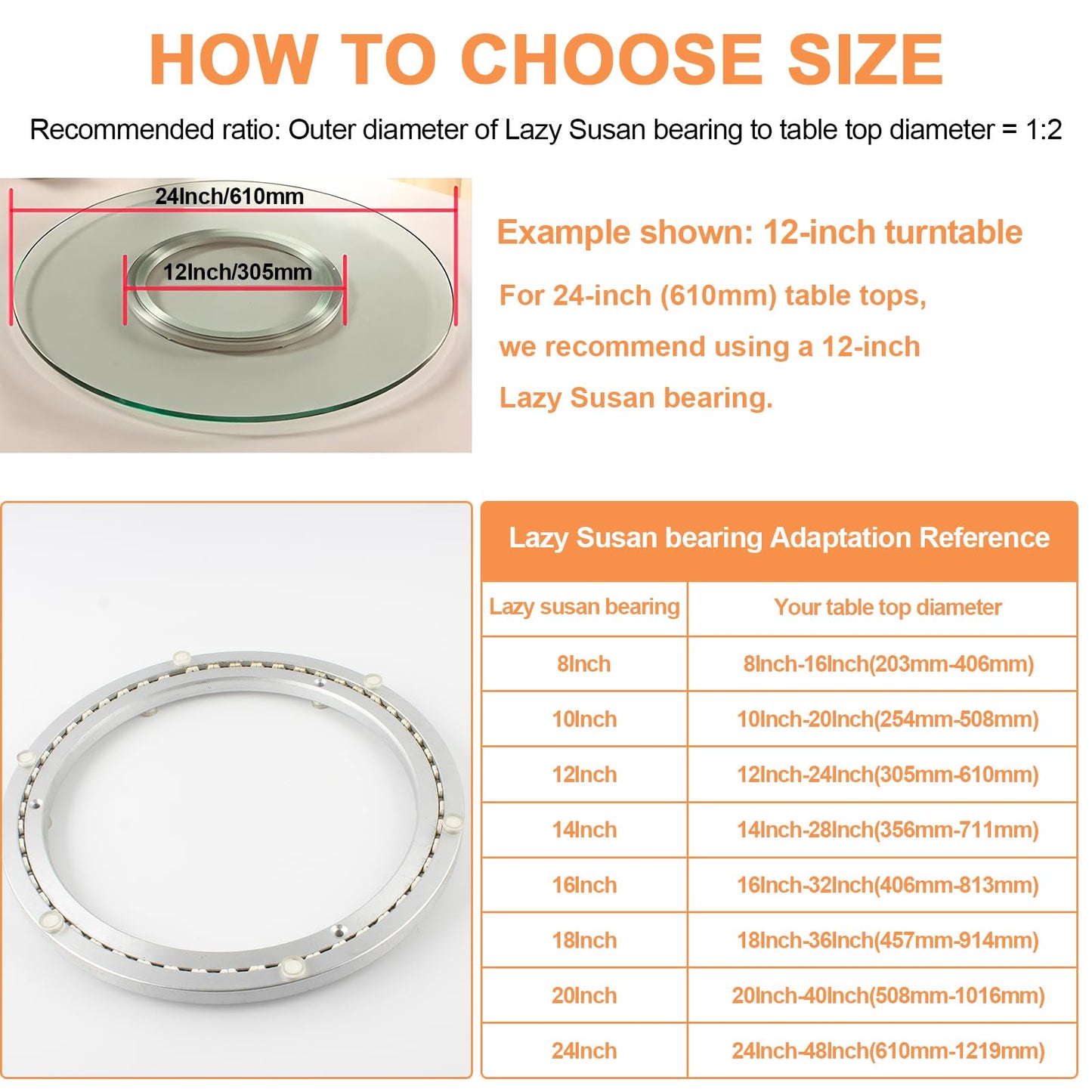 TamBee Lazy Susan Bearing 18 Inch - Heavy Duty Lazy Susan Base & Hardware, Silent Turntable for Smooth Rotation (Aluminum Alloy, 380LB Capacity)
