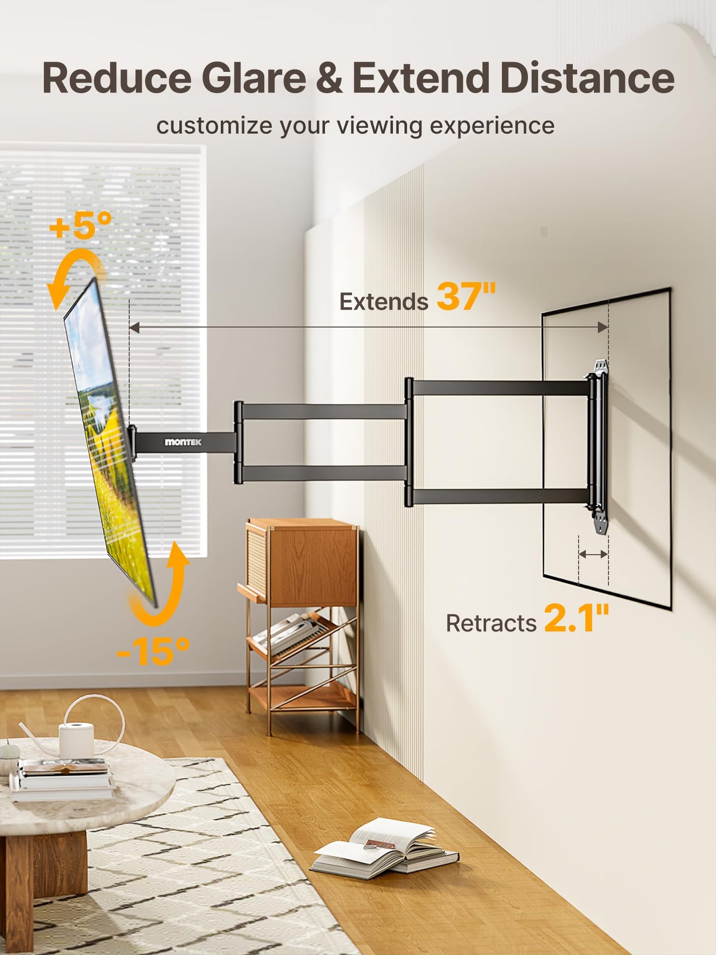 monTEK Long Arm TV Wall Mount for Most 23-65 Inch TVs, 37 Inch Long Extension TV Mount Swivel and Tilt, Full Motion Wall Mount Tv Bracket Fit Max VESA 400 x 400mm, Up to 77 lbs