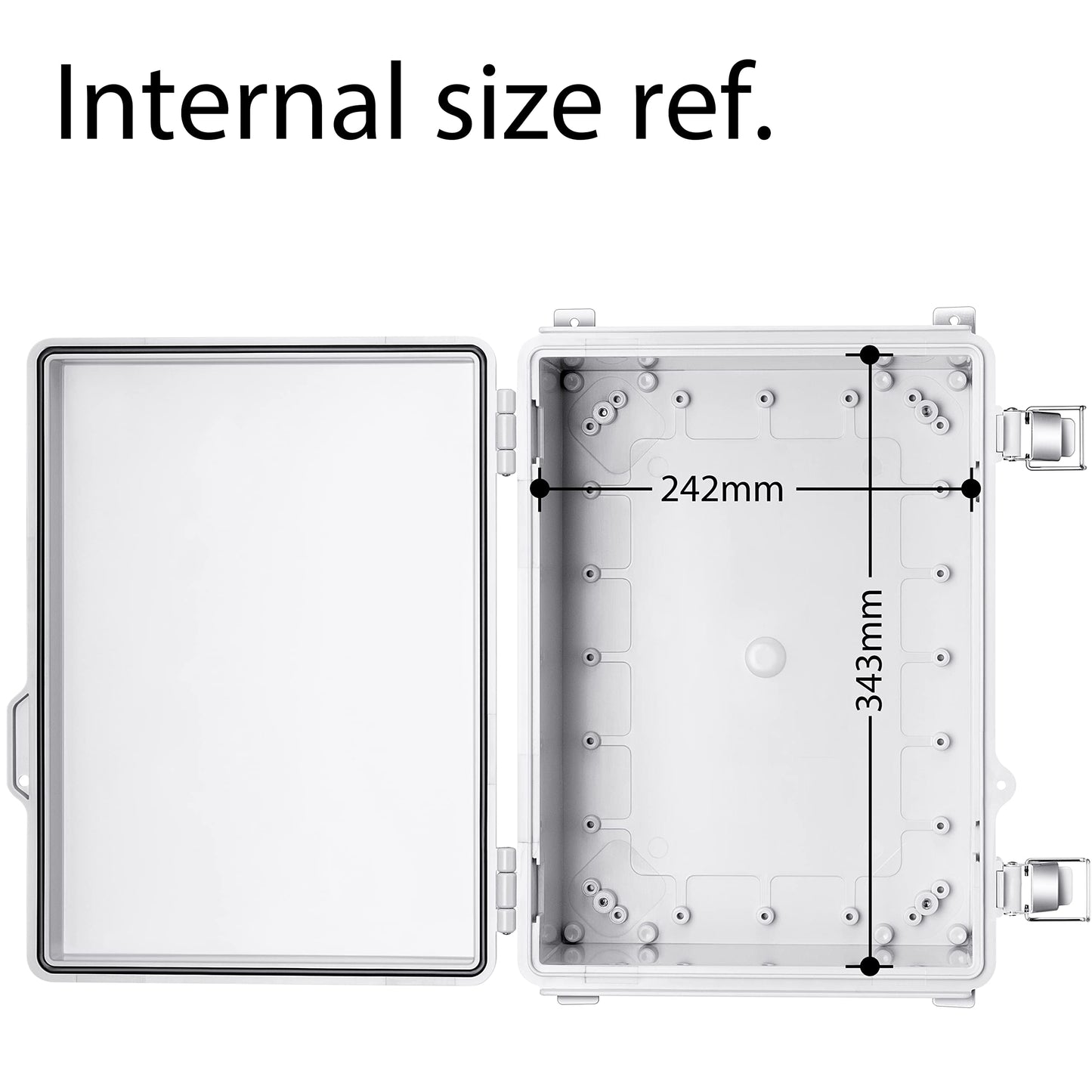 Gratury Junction Box, IP67 Waterproof Plastic Enclosure for Electrical Project, Hinged Grey Cover, Includes Mounting Plate and Wall Bracket 370×270×150mm (14.6"×10.6"×5.9")