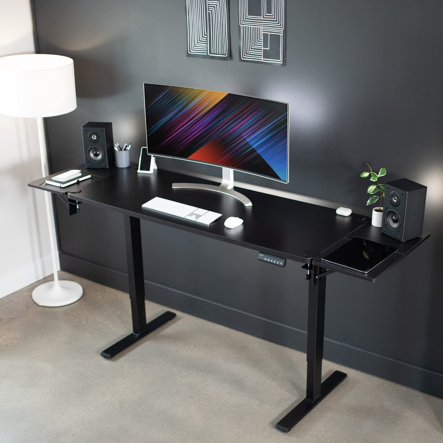 VIVO Clamp-on 24 x 12 inch (14 Including Clamps) Desk Extender, Wrist Support, Foldable Keyboard Tray, Table Mount for Sit Stand Desks, Black, DESK-EXT24.