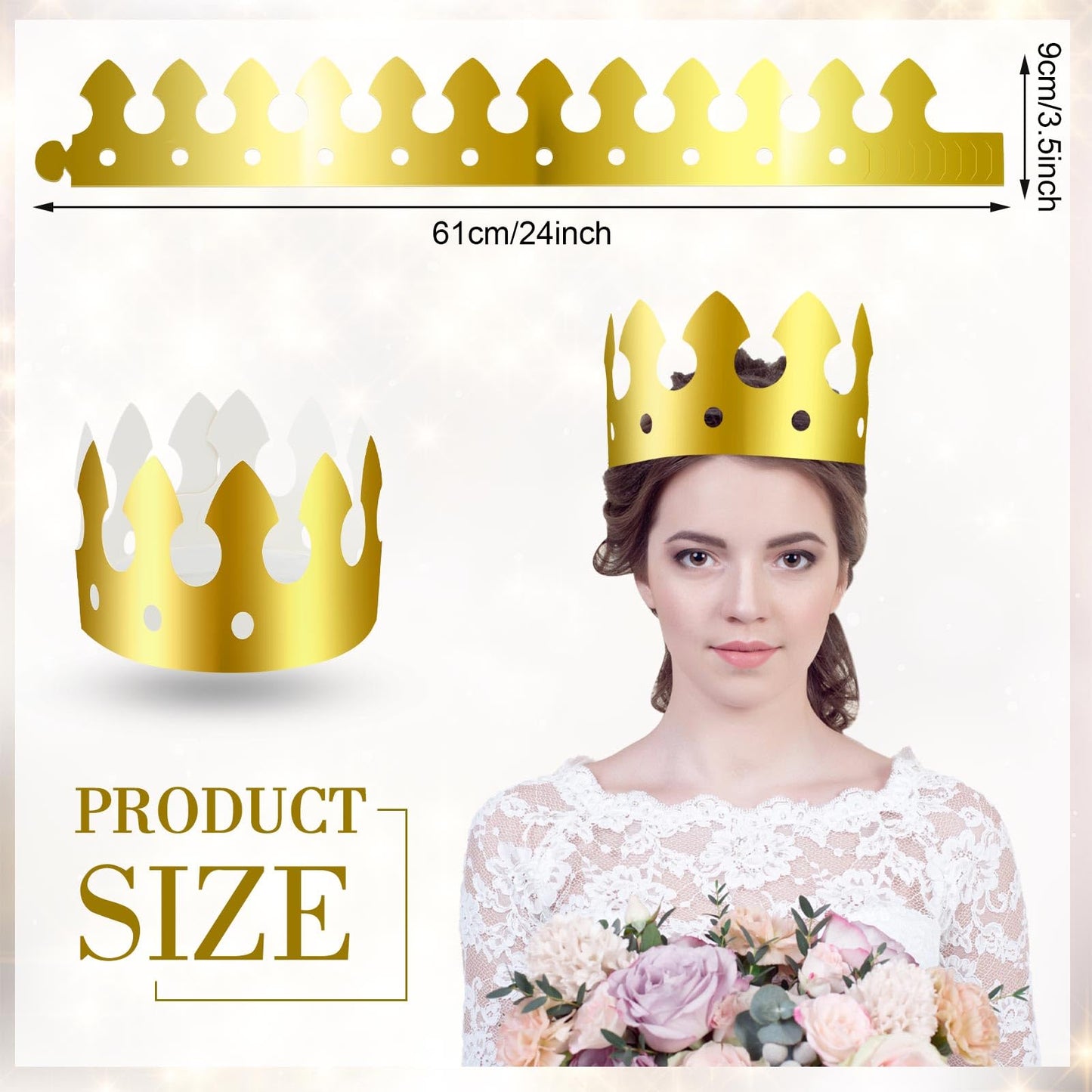 Crtiin 200 Pcs Golden Paper Crowns Bulk King Gold Party Crown Princess Hats for Birthday Celebration Party Supplies(Classic Style)