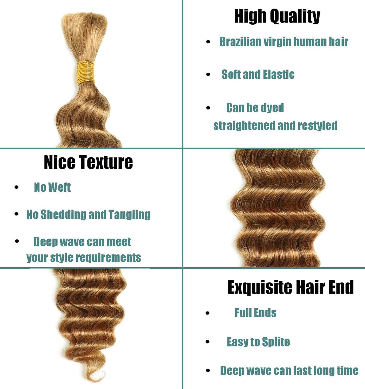 Deep Wave Bulk Human Hair for Braiding No Weft Human Braiding Hair For Boho Braids Brazilian Virgin Human Hair Extensions 100g 2 Bundles Human Hair 22Inch 27#