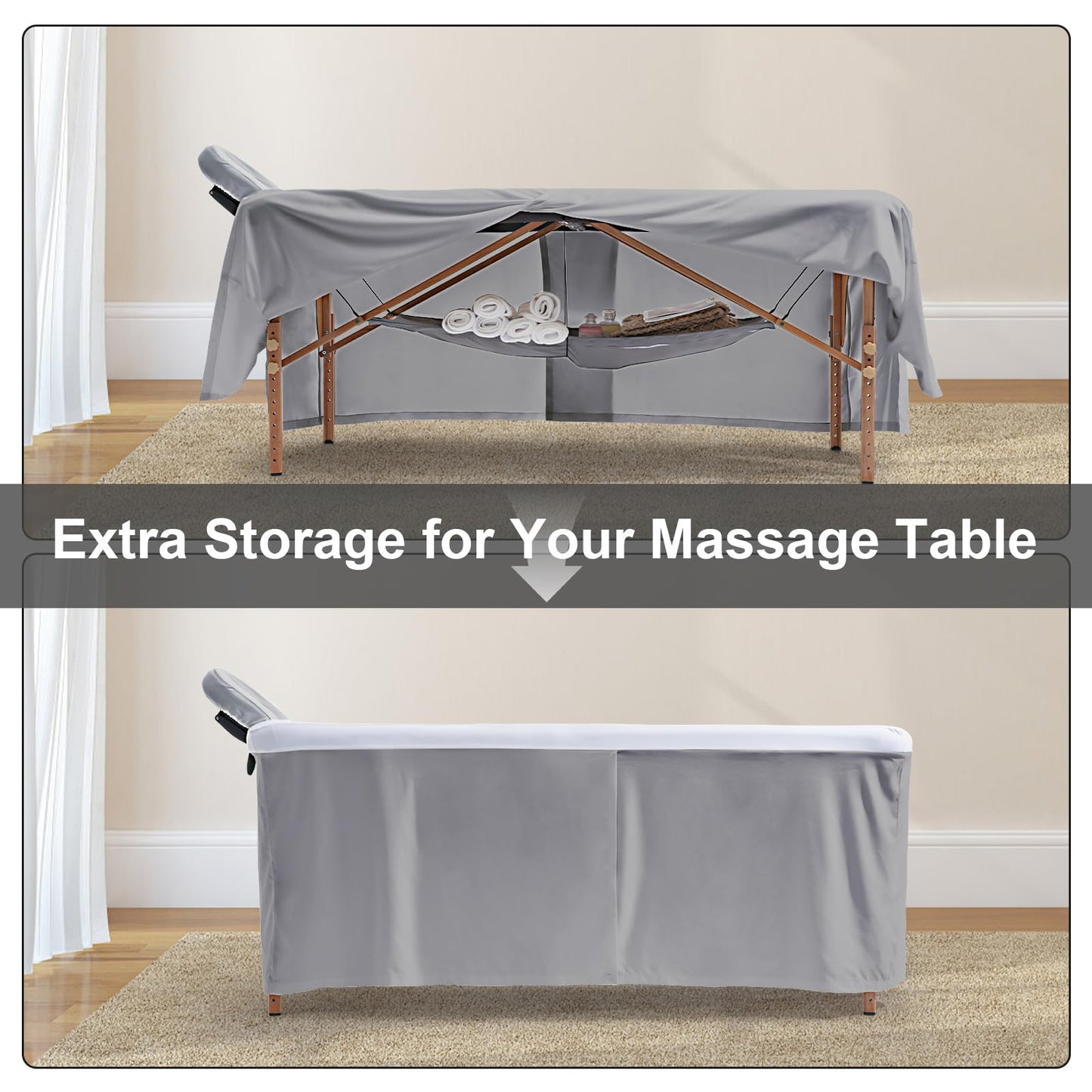 SHINARDO Massage Table Skirt,Massage Face Rest Cover,and Massage Table Under Storage 3pcs Set,SPA Bed Cover,Bed Valance,Soft and Stretchable Fabric Fit Different Size (Gray)