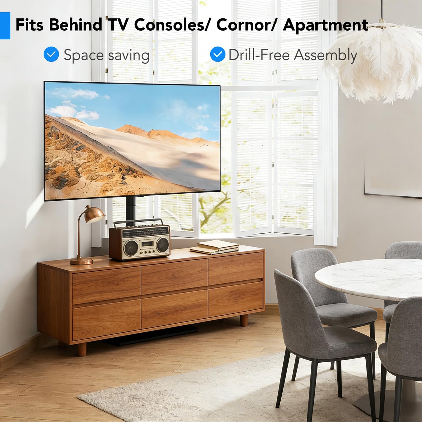 AX WABER Floor TV Stand with Mount for 26-55 inch TVs up to 77 lbs, Height Adjustable Swivel Tilt TV Stand with Wood Base, Saving Space Design for Bedroom, Living Room and Corner, Black