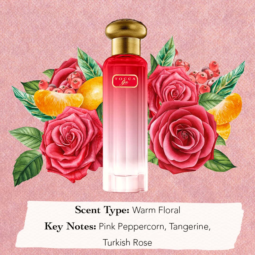 Tocca Women's Perfume, Gia Fragrance, 0.68 oz (20 ml) - Warm Floral, Pink Peppercorn, Tangerine, Turkish Rose - Hand-Finished Bottle