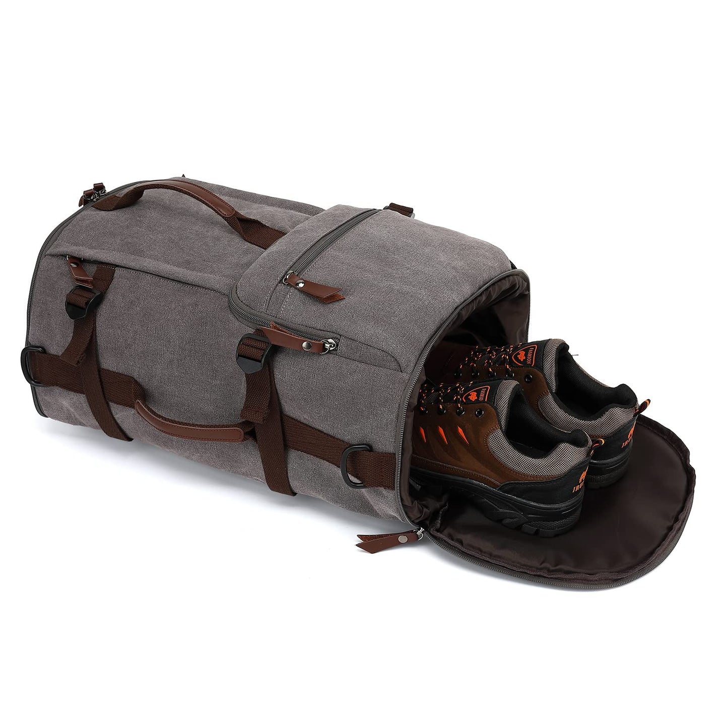 Kalesi Gym Duffle Bag Backpack 4-Way Vintage canvas with Shoes Compartment for travel Sport Hiking laptop (Vintage grey)