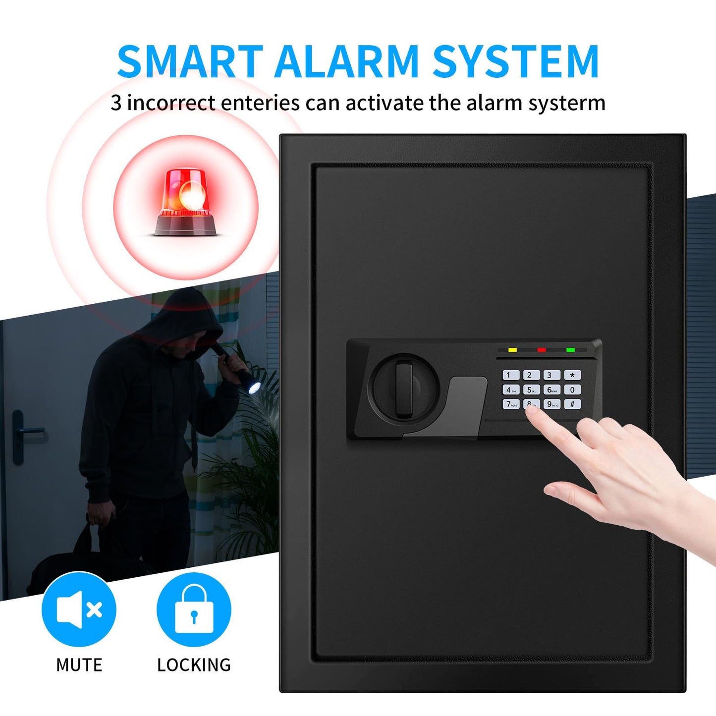 2.8 Cuft Large Fire Proof Safe for Home Documents, Digital Security Box with Key and Combination, Anti-Theft Fire Safety Box for Home Office, Document Safe for Money Firearm Medicine Valuables