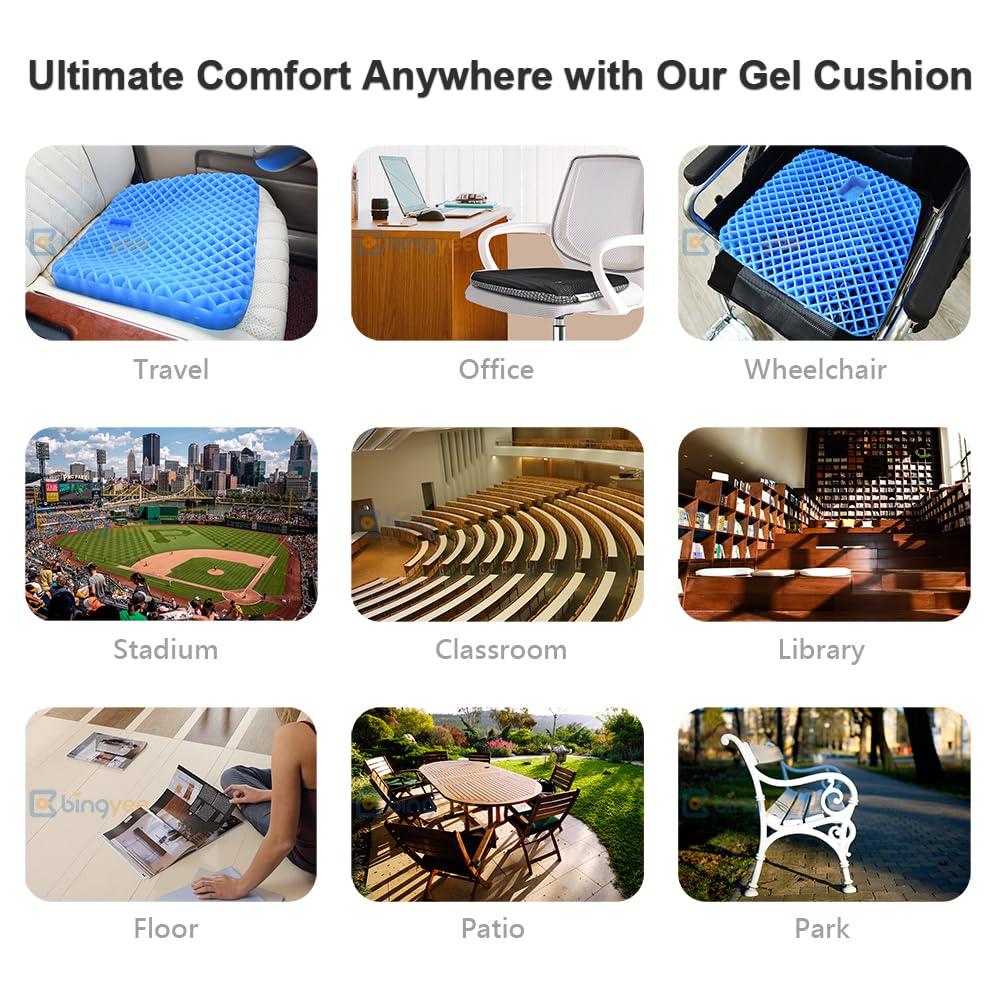 bingyee Gel Seat Cushion 1.8 Inch Thick Seating Pad Orthopedic Chair Cushions for Pressure Relief Gel Pads for Office Chair, Car, Home, Wheelchair, Kayak Cushion, Stadium Cushion