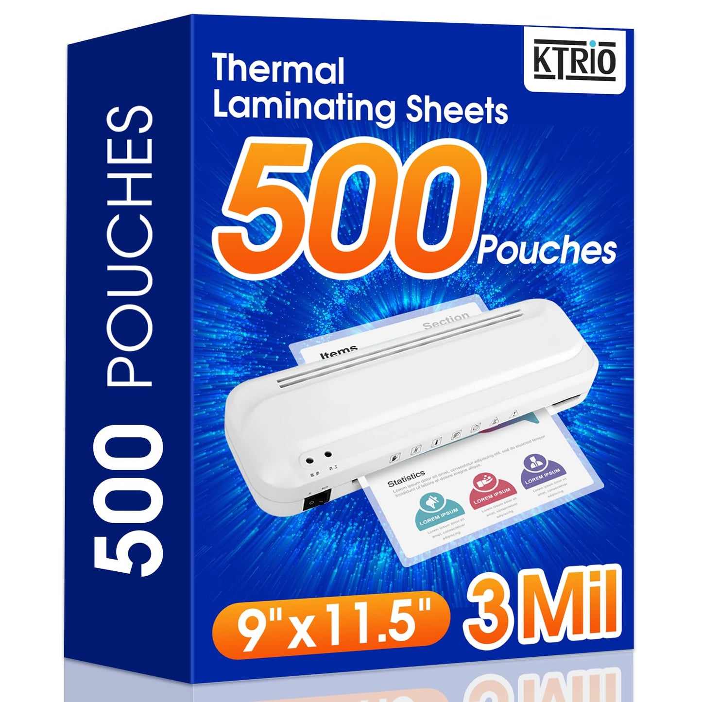 KTRIO 500 Pack Laminating Sheets, Hold 8.5 x 11 Inches, 3 Mil Thermal Laminating Pouches, 9 x 11.5 Laminate Sheets for Laminator, Clear Lamination Sheet Paper, Letter Size, Office School Home Supplies