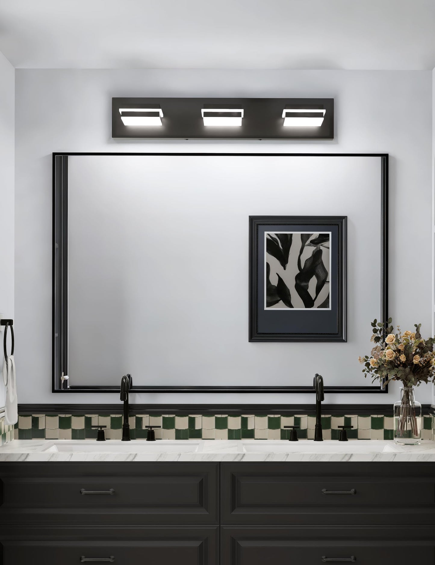 VOLISUN Modern Bathroom Vanity Light Fixtures (3-Light, 24-Inch), Matte Black LED Bathroom Lighting Fixtures Over Mirror, 360°Rotatable Head, LED Vanity Lights for Bathroom (Cool White 6000K)