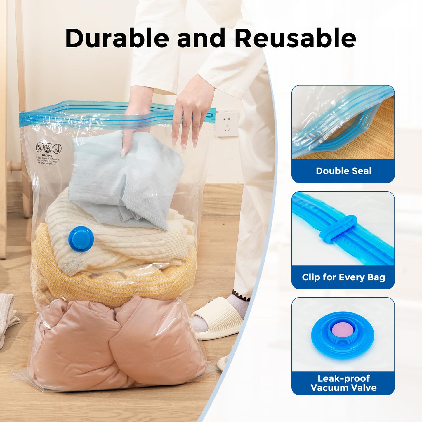 ETENWOLF Vacuum Storage Bags for Travel with Rechargeable Wireless Pump, Vacuum Seal Bags for Clothes and Travel, Space Saver Bags in Carry-On Sizes, Perfect for Luggage and Suitcases, 24 Combo
