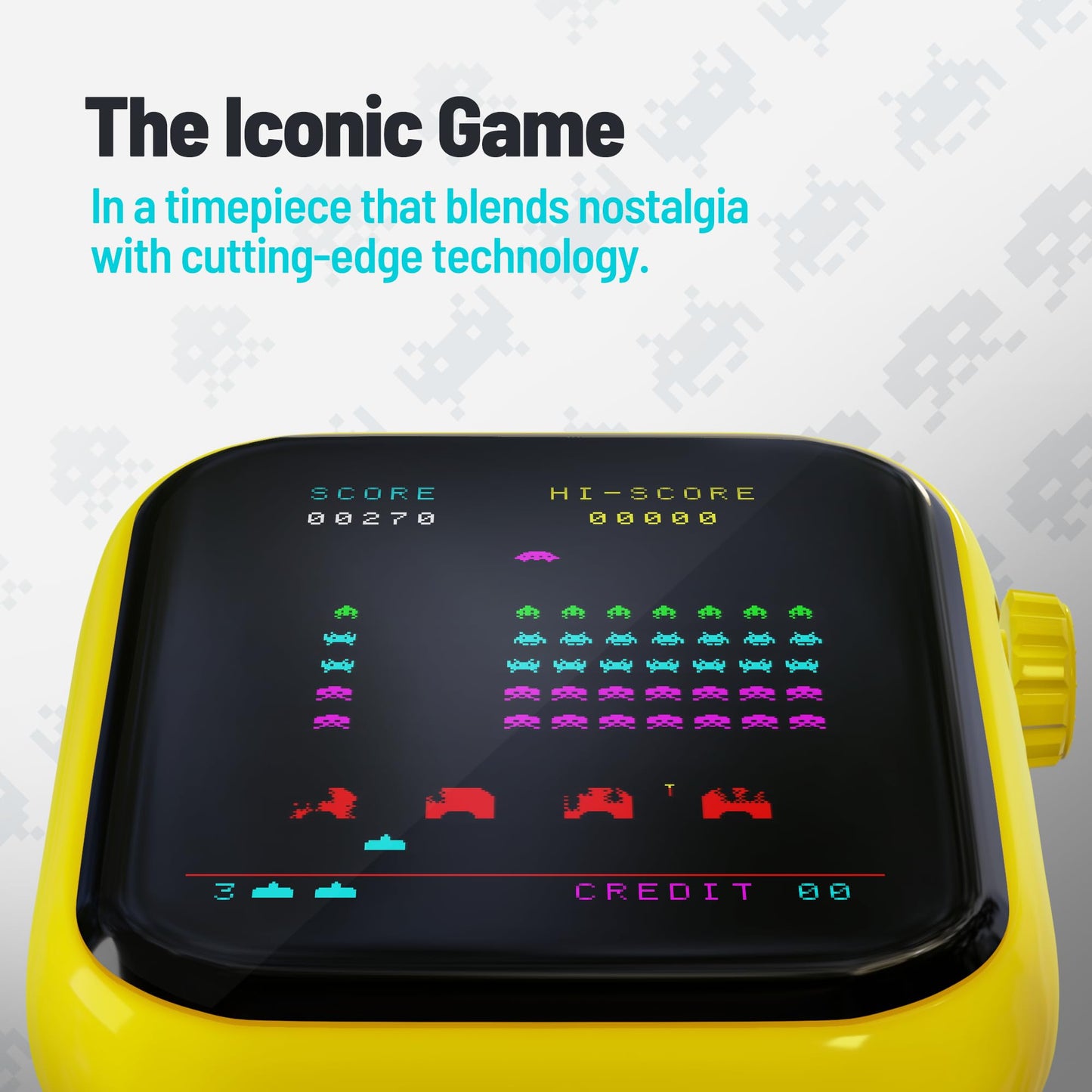 My Play Watch Space Invaders Retro Gaming Smart Watch, Selective Tech, Red Bezel, Non-Connected, Built-in Space Invaders™ Game, Custom Watch Faces, Classic Arcade Sound, IP67 Rating