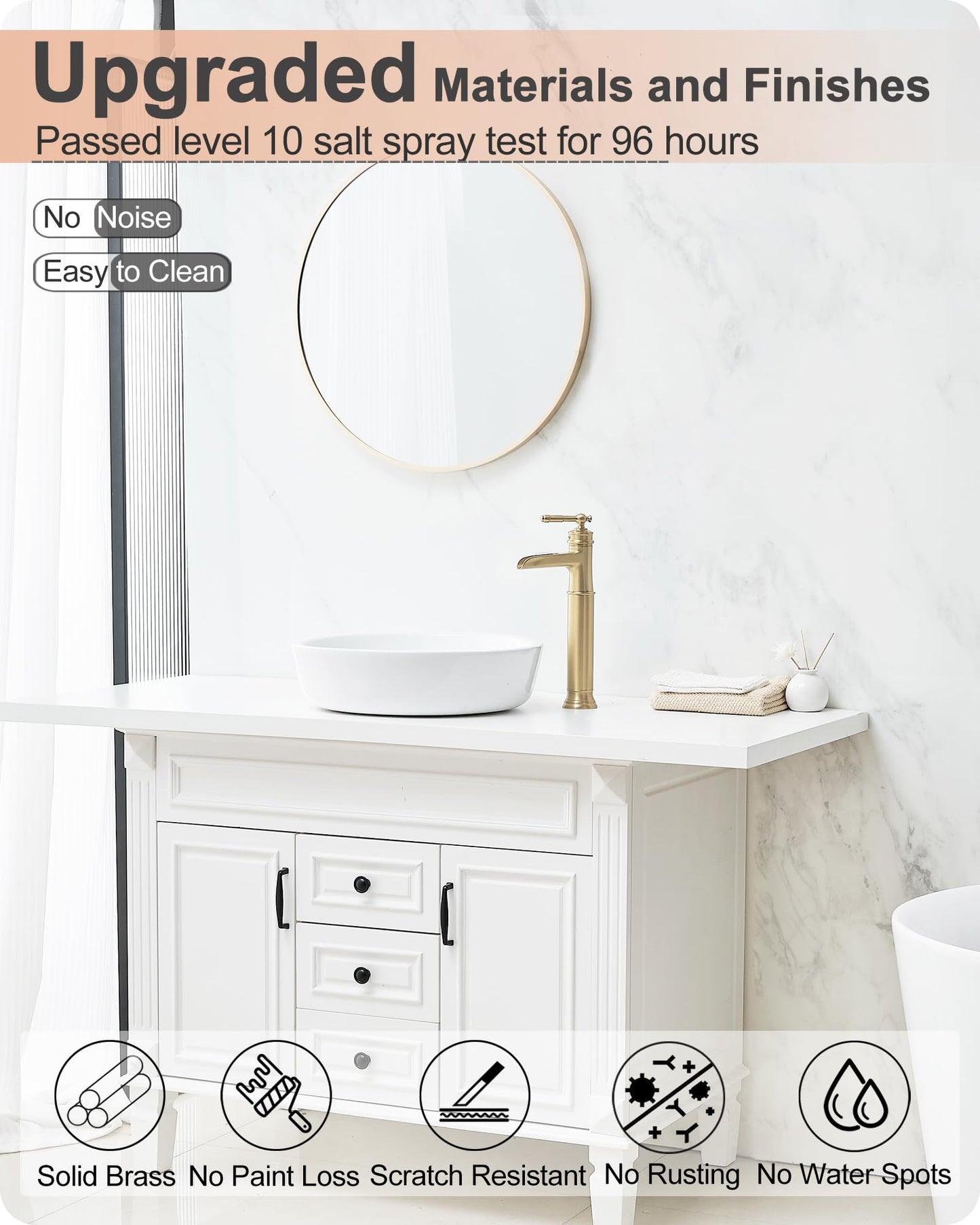HOIGY Gold Vessel Sink Faucet, Brass Waterfall Tall Faucet for Bathroom Sink 1 Hole with Single Handle, Pop-up Drain & cUPC Water Hoses for Antique Bowl Basin Save Water
