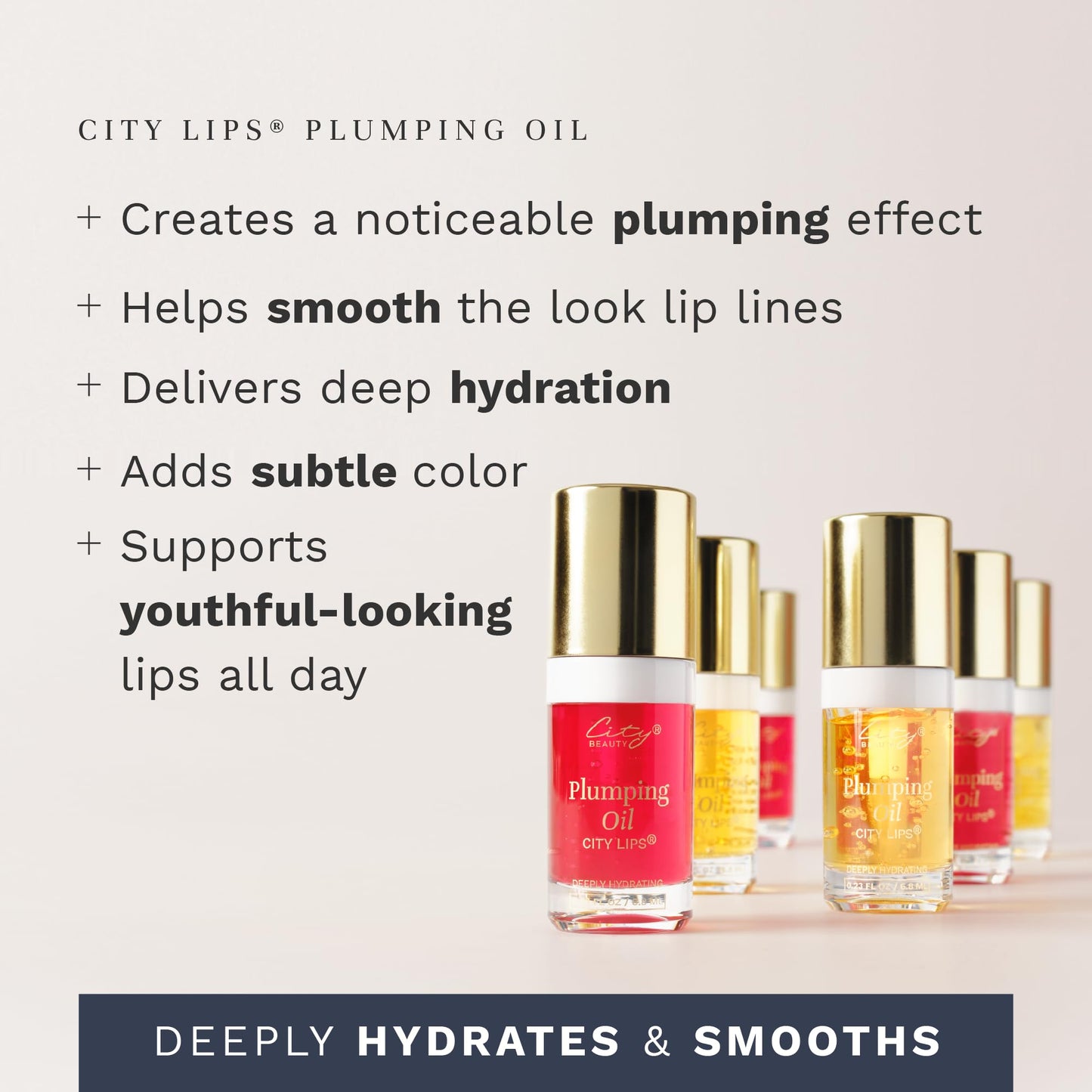 City Beauty City Lips Plumping Oil - Plump, Hydrate, Restore - Anti-Aging Lip Treatment - Plumping Lip Oil with Hyaluronic Acid & Plant Extracts (Pink Champagne)