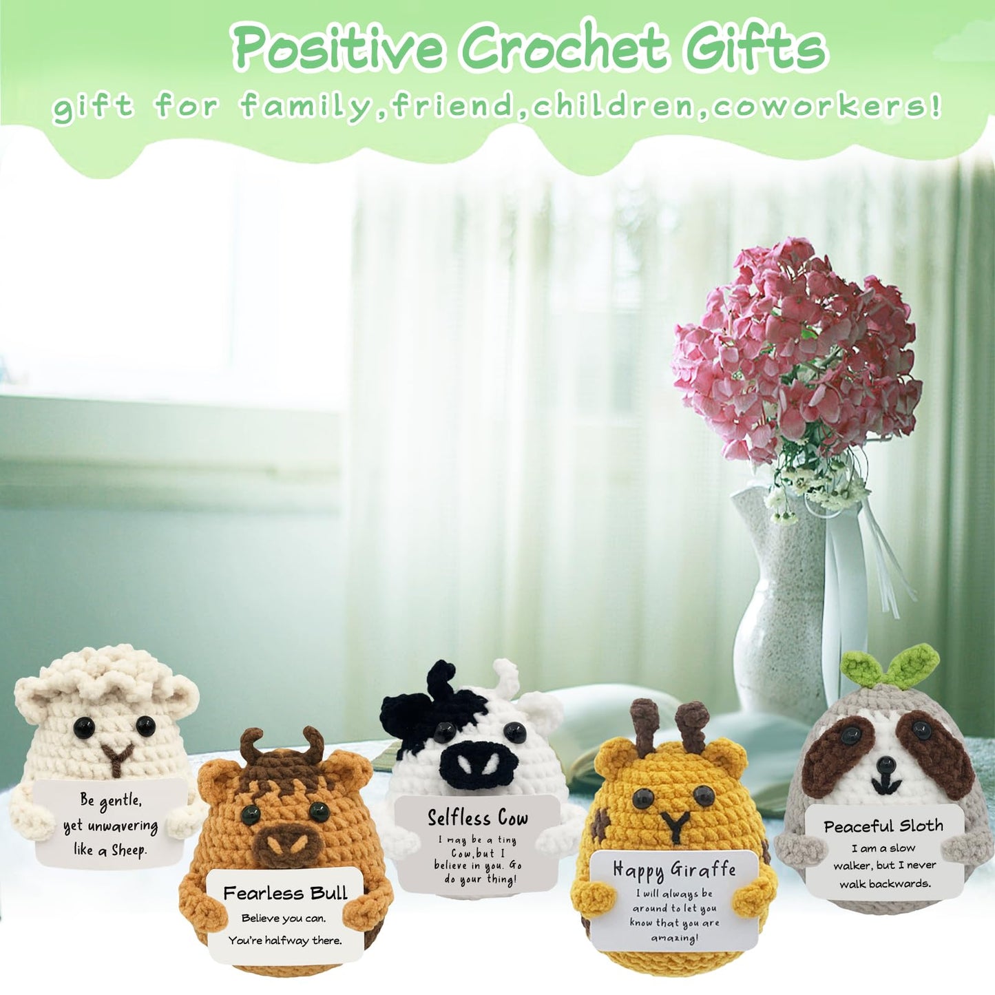 PoccroToys 10pcs Positive Crochet Mini Animals Bulk Valentines Day Birthday Gifts for Women Kids Adults Coworkers Men Teens Handmade Employee Teacher Staff Appreciation Thank You Gift Small Cute Toy