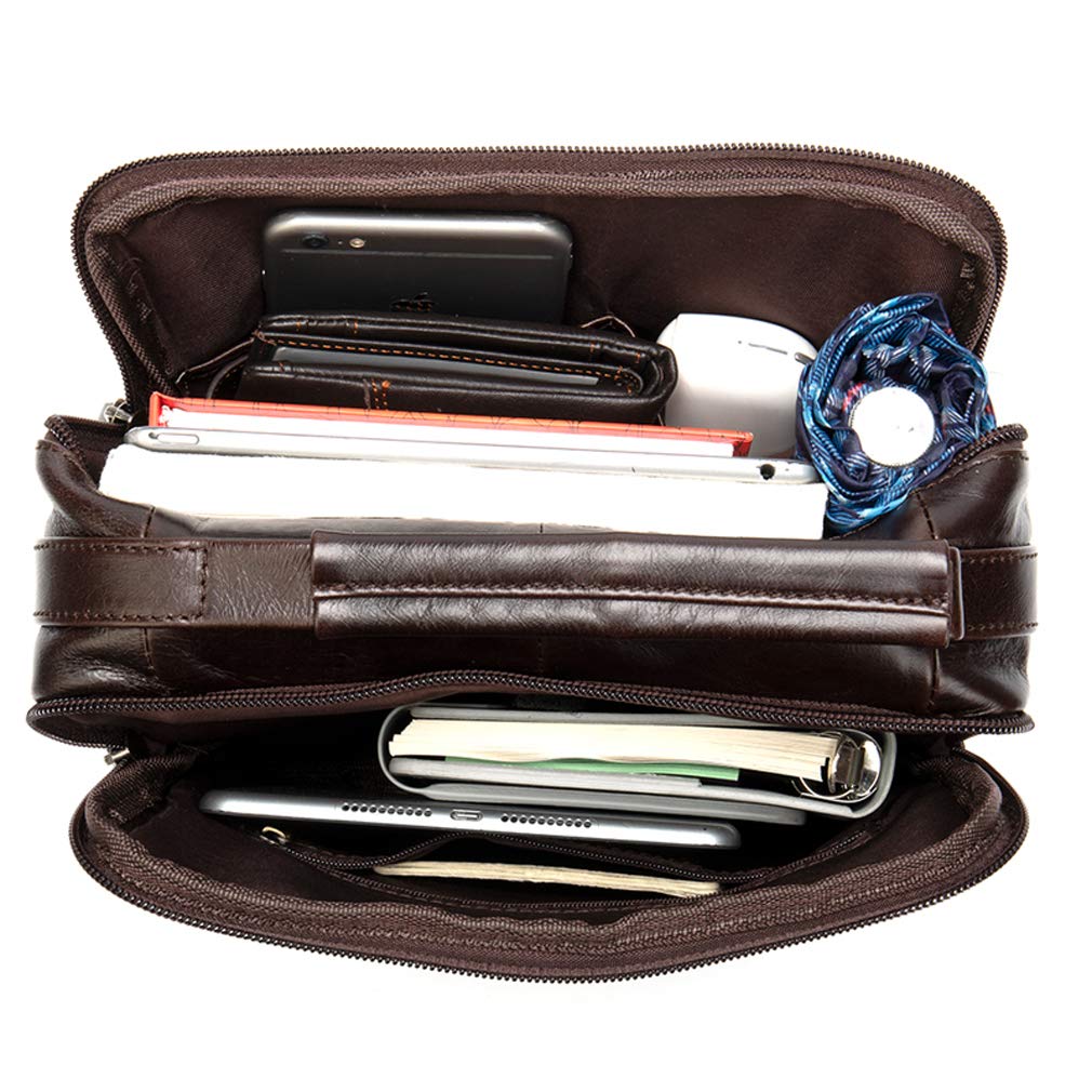 Leather Business Messenger Bag Shoulder Handbag for Men Travel Outdoor Crossbody Handbags Briefcase Wallet Phone Pouch Purse Casual Daypack Black