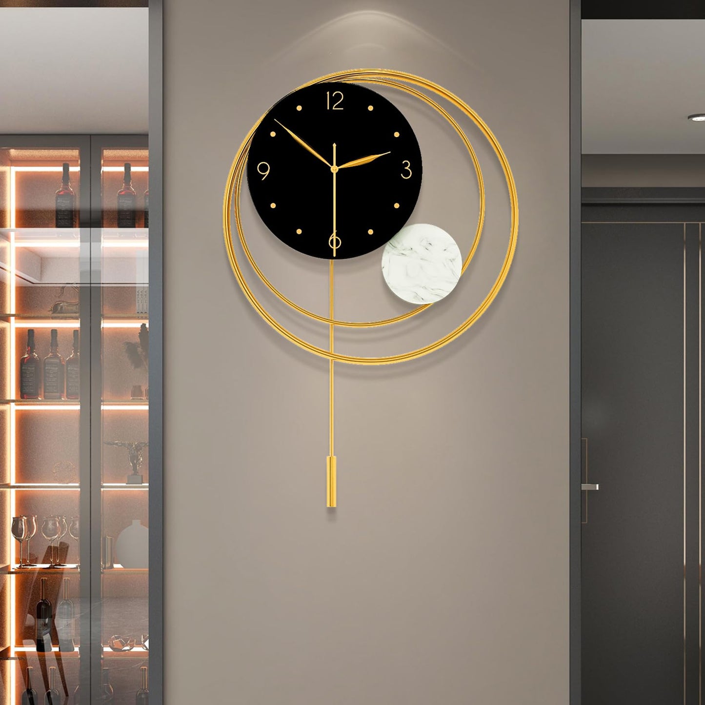 YIJIDECOR Large Wall Clocks for Living Room Modern Pendulum Wall Clock Battery Silent Non Ticking Operated Gold Metal Wall Art forBedroom,Kitchen,Farmhouse,Office,Home Decor 15.7x23.6 inches