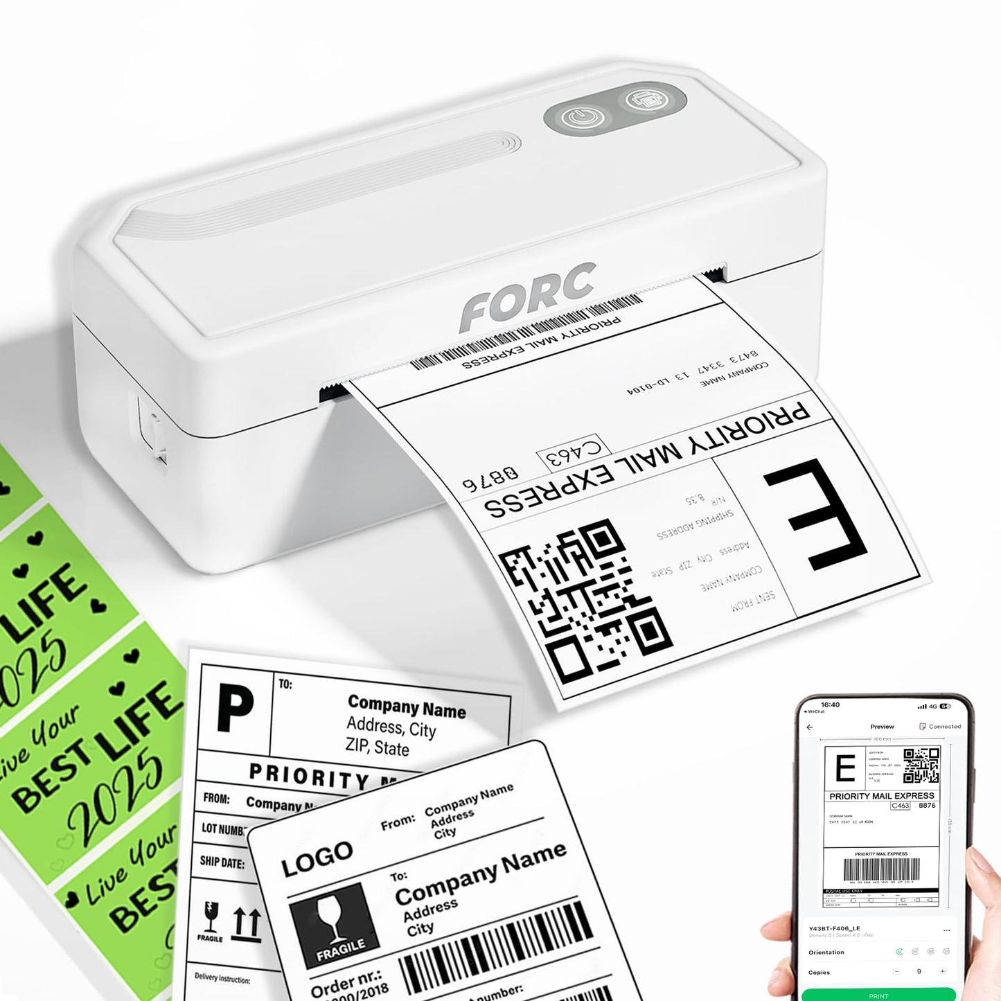 Forc Shipping Label Printer,4X6 Thermal Label Printer for Small Business & Office Package,Compatible with Android, iOS, Windows and Mac, Widely Used for Amazon,UPS,Etsy,USPS