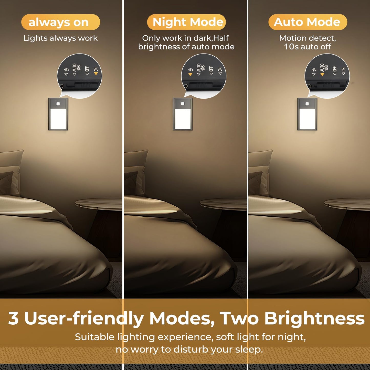 VST Motion Sensor Step Night Light, Rechargeable Battery Powered Led Light with Magnetic Suck Installation for Bedroom Hallway Stair Nursery Kids Room (2.68 inch 3000K 6Pack Black)