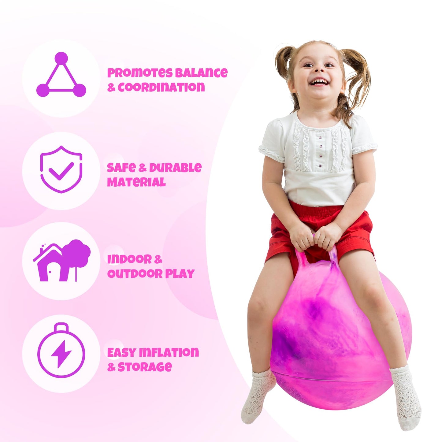 Upper Rider - 18 Inch Cloud Hopper Ball for Kids Age 3-8, Bouncy Ball with Handle, Inflatable Jump with Pump and Gift Box, Indoor Outdoor Balance Toy for Girls and