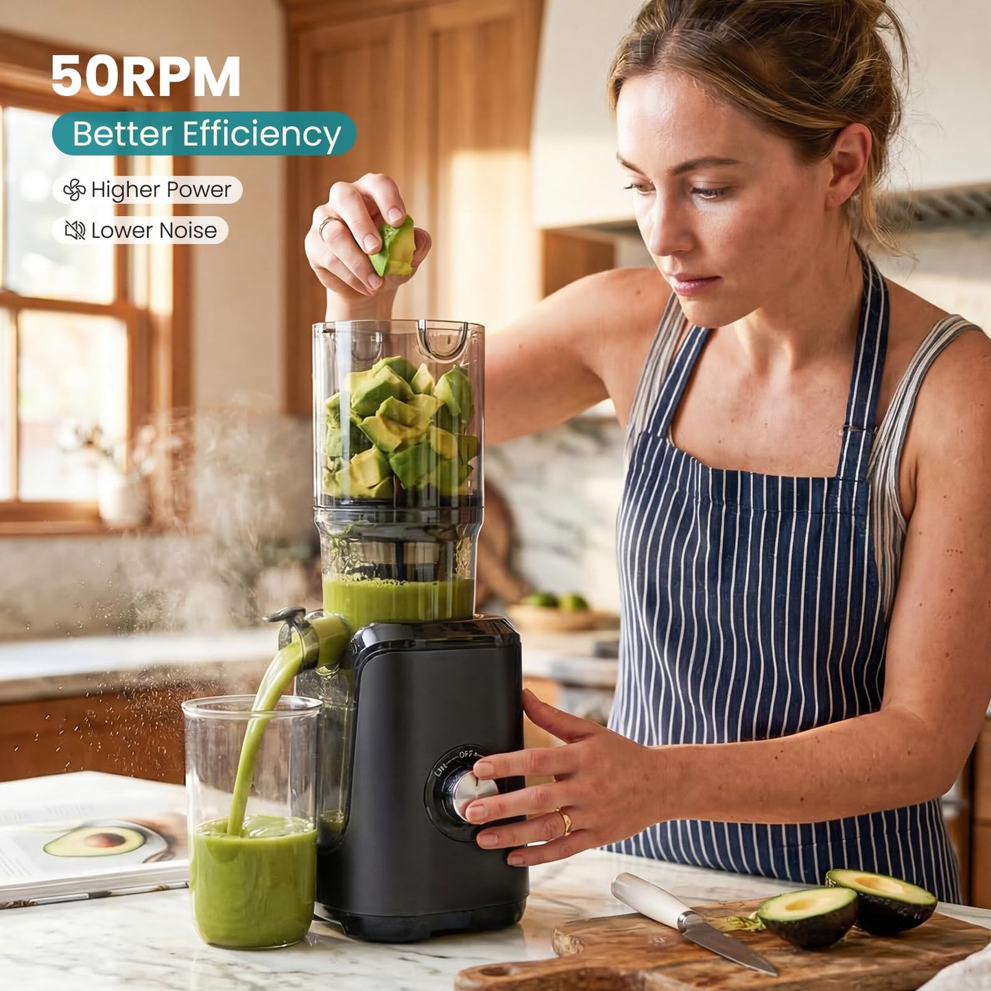 OLIXIS Cold Press Juicer, Slow Masticating Juicer Machine with Reverse Function, Juice Extractor for Making Nut Milk, Easy to Clean & Blade-Free, Black