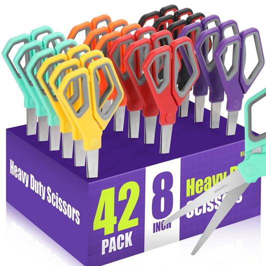 BURVAGY 42Pack 8" Scissors All Purpose, Heavy Duty Scissors with Ultra Sharp Blades Comfort Grip Handles - For Office Home School Sewing Fabric Crafts, High/Middle School Student Teacher Scissor