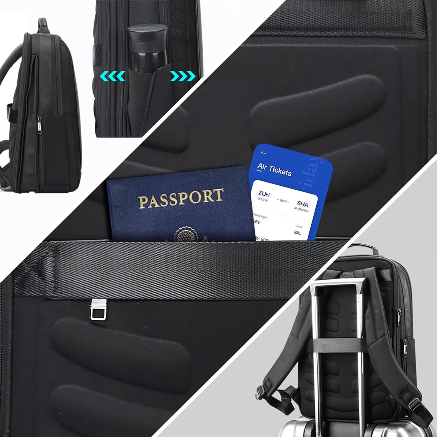 BOPai Business Smart 15.6 Inch Laptop Backpack Convertible Expandable Anti-Theft USB Charging Multi-Functional Travel Professional Work Office Men Commuter Large Black With Bottle Holder Waterproof