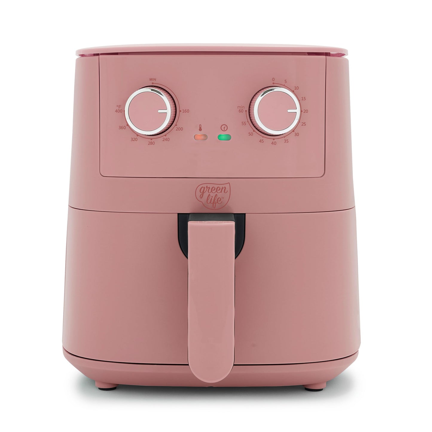 GreenLife 4.5QT Air Fryer, Mechanical Dial Controls, PFAS-Free Ceramic Nonstick Drawer, Adjustable Temp & Timer, LED Indicator, Oil-Less Cooking, Dishwasher Safe, Compact Family Size, Pink