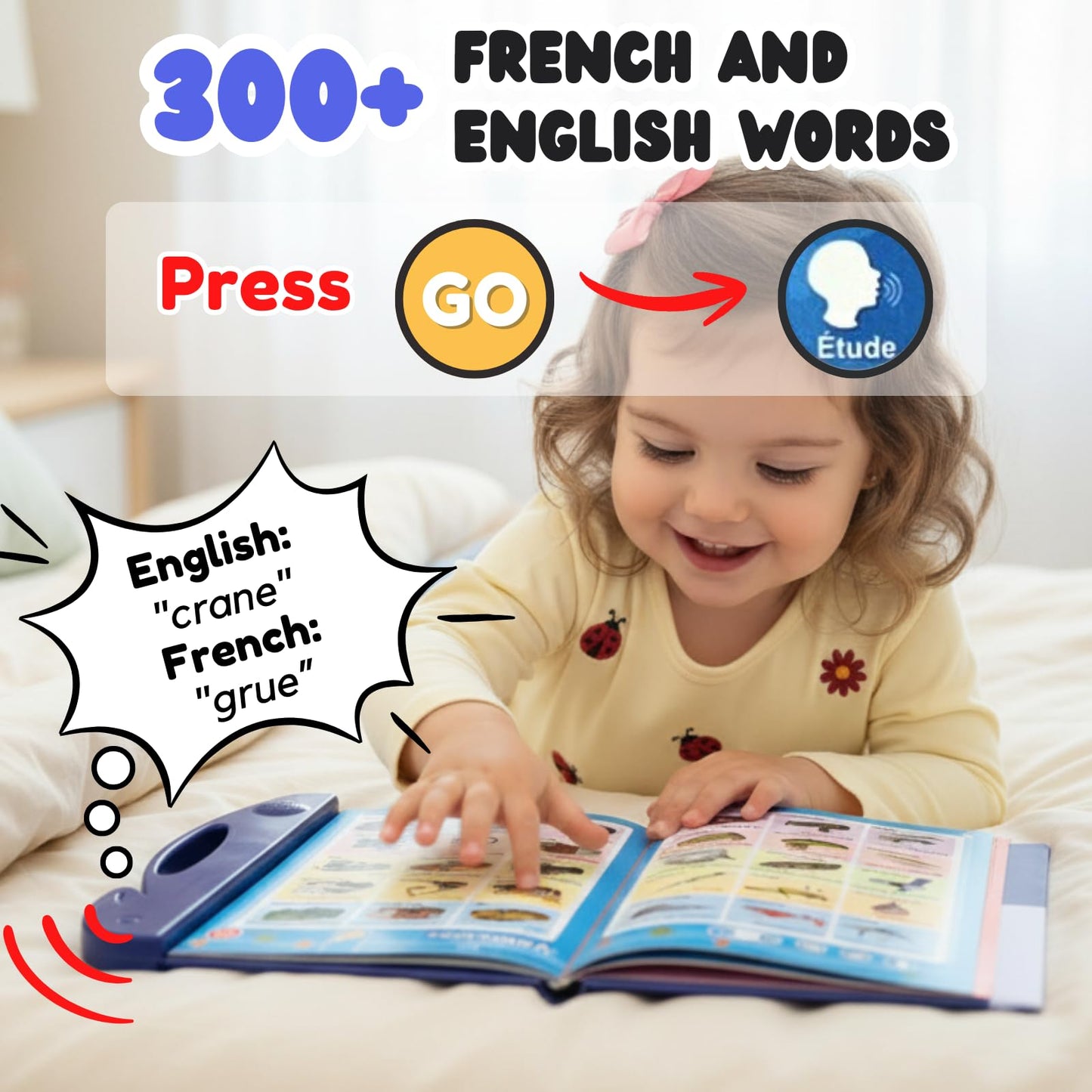ZeenKind French English Sound Book for Kids 2 3 4 5 6 Years Old, Learn French Interactive Audio Learning Books for Toddlers, Francais Educational Electronic Toy