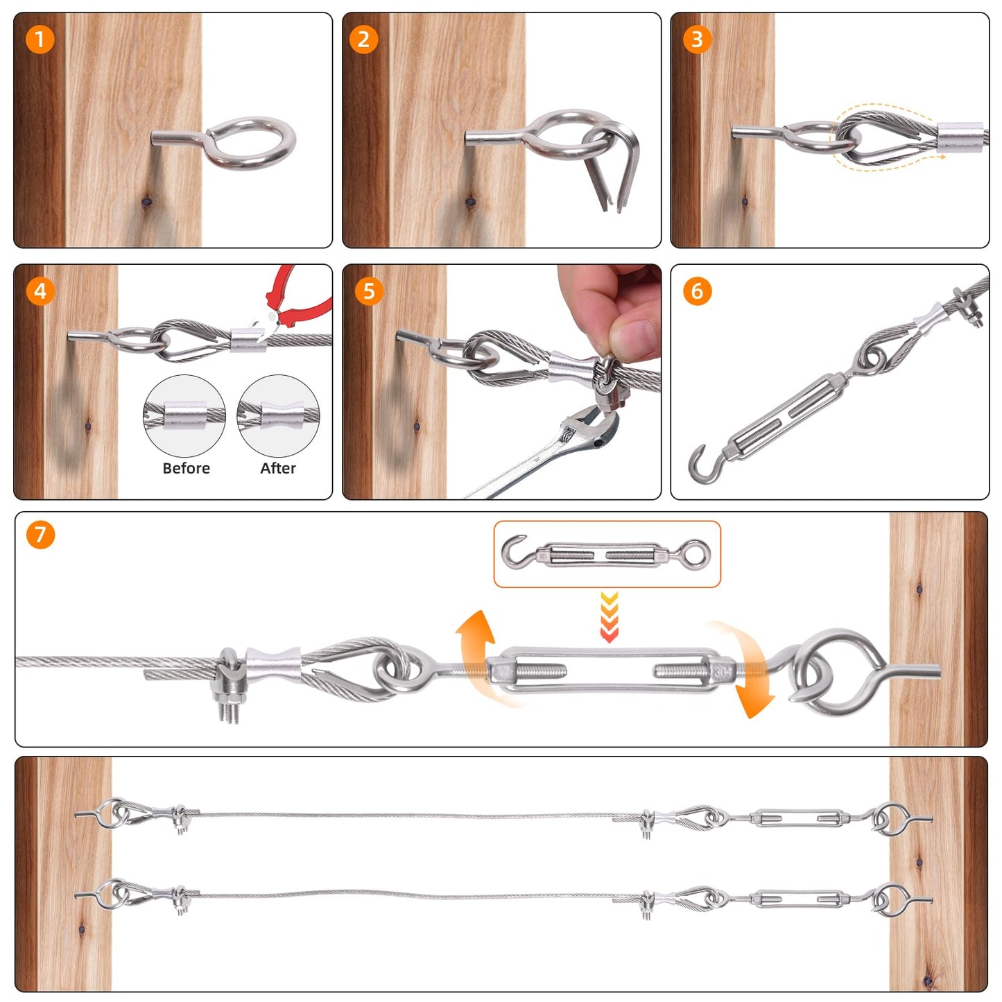 300FT 1/8" Wire Rope Kit, Vinyl Coated 304 Stainless Steel Wire Cable, 7x7 Strands 920LBS Breaking Strength, M5 Turnbuckle, String Light Hanging Kit for Outdoor, Garden, Clothesline